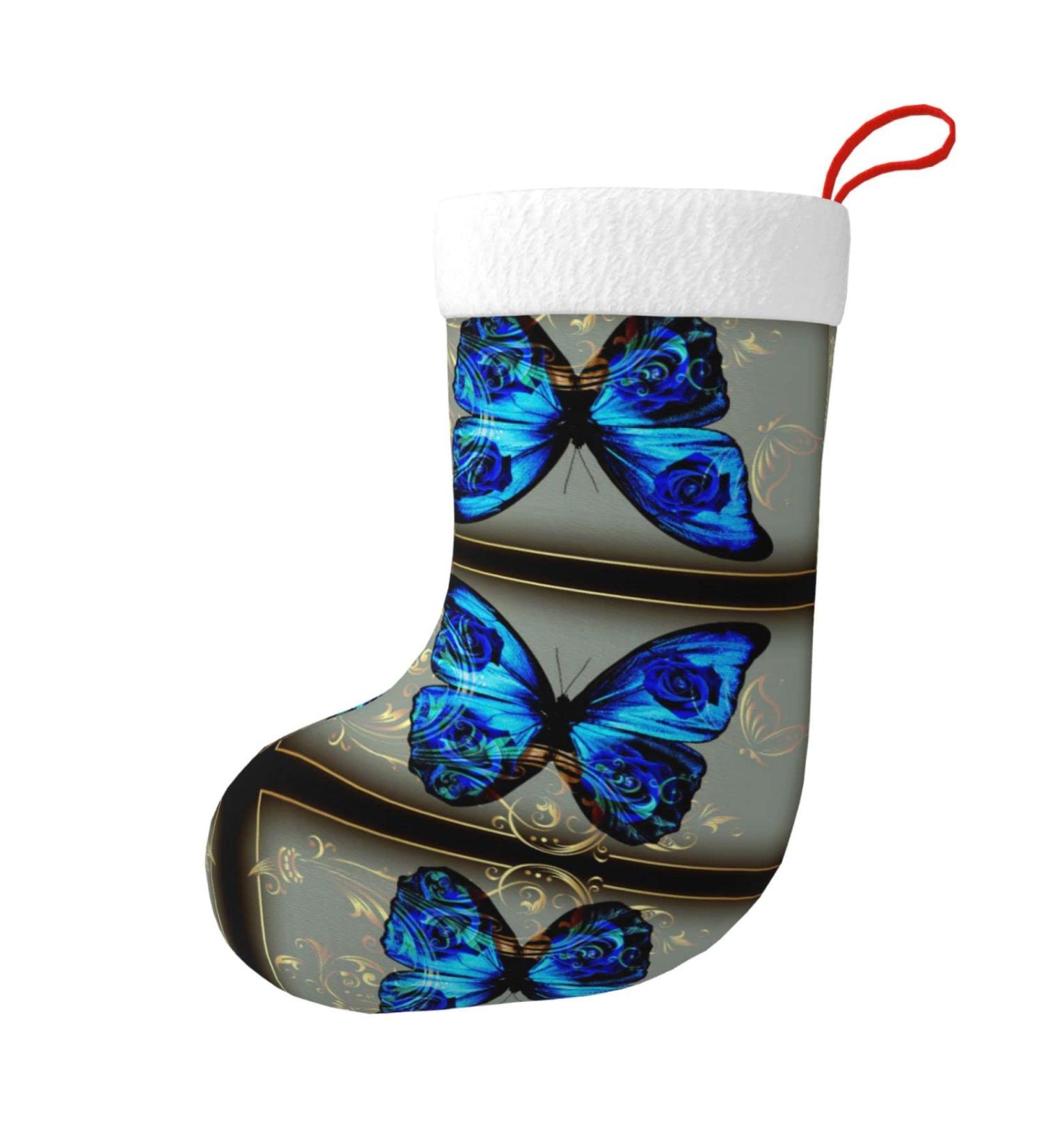 Buy Ffexs Merry Christmas Velvet Socks - Blue Butterfly Design | One Size Holiday Gift - Buy Online on GoSupps.com