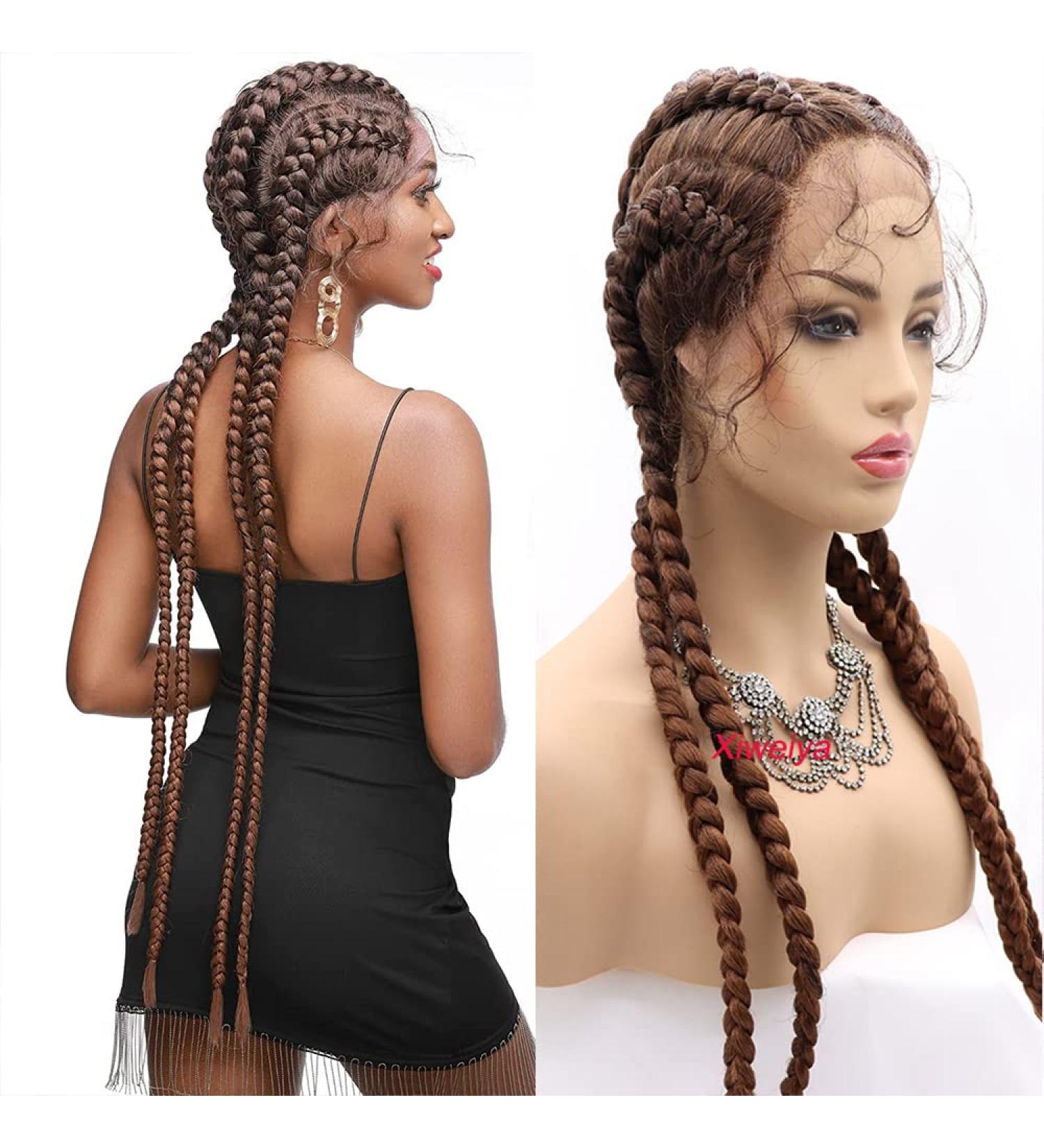 Xiweiya 81.3 cm Extra Long 100% Hand-Braided Brown Wig - 360 Top Swiss Front Cherry Double Dutch with Baby Hair for Women Perfect for 4 Braids - Buy Online on GoSupps.com