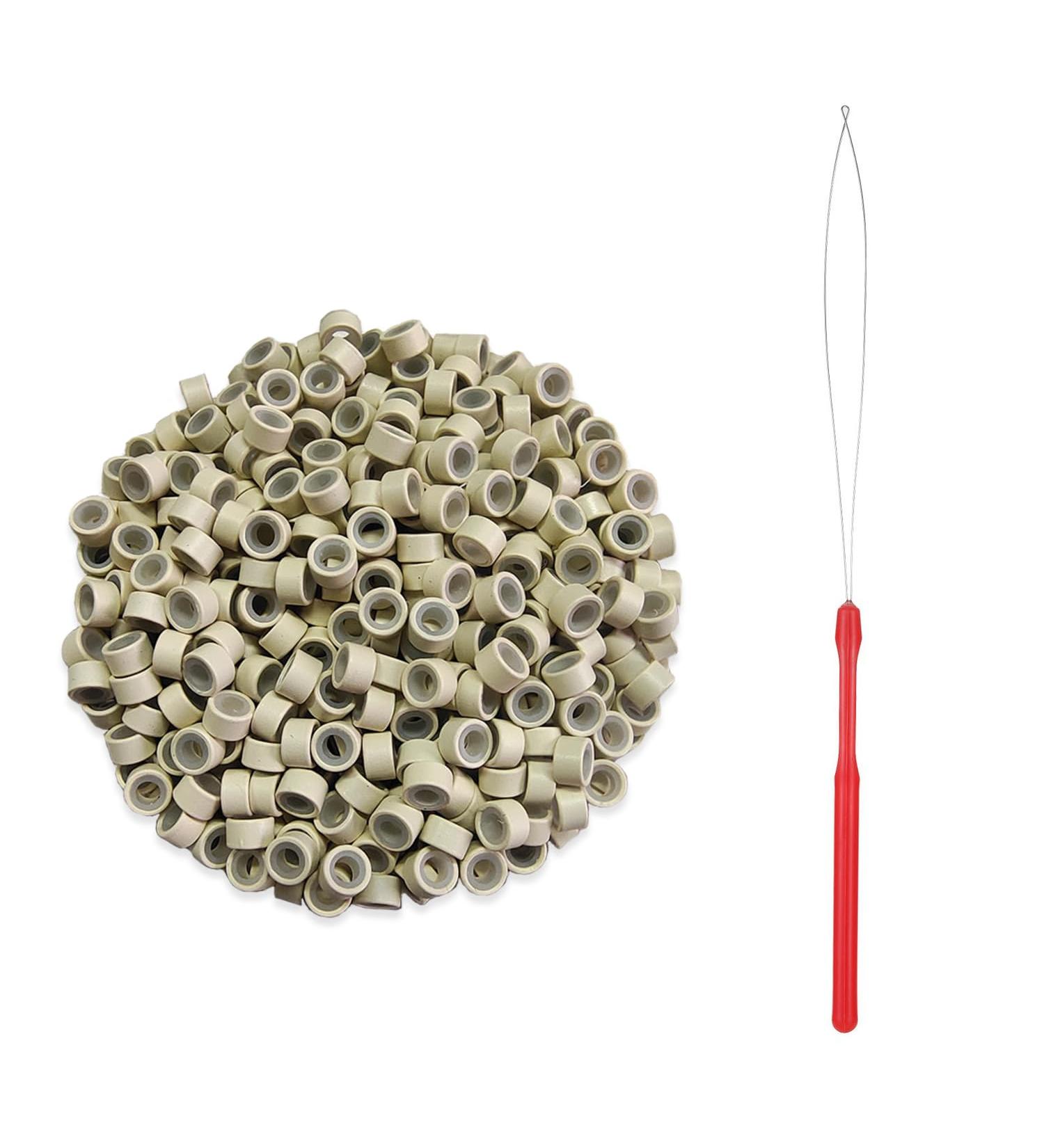 200 Pieces of Hair Extension Nano Beads With 1 Hair Extension Tool Golden Silicon Nano Rings Silicon Nano Beads for Hair Extensions Suitable for Blonde and Brown Hair - Buy Online on GoSupps.com