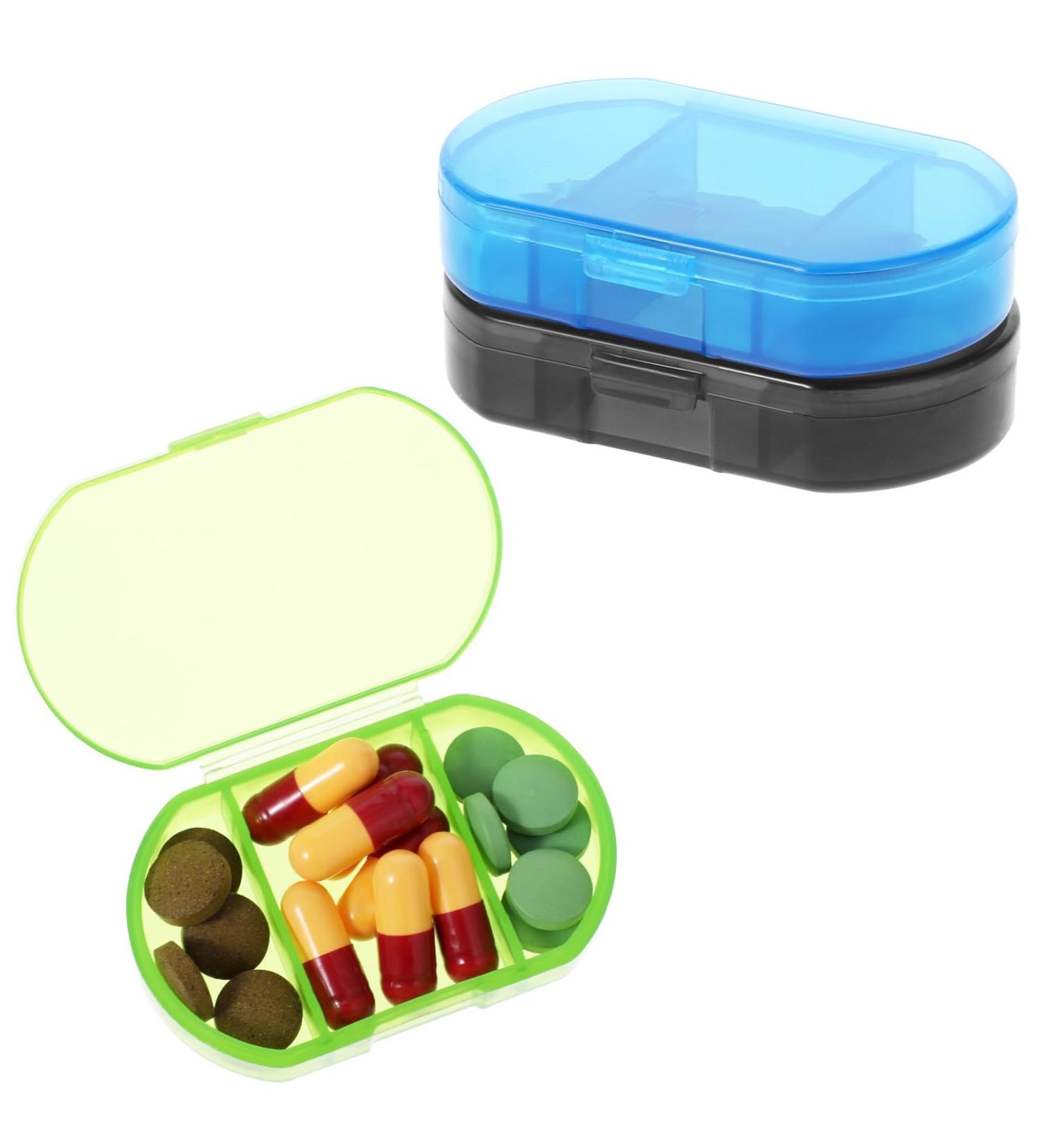 Shop WLLHYF 3 Pack Pill Organizer - Moisture Proof 3 Compartment Case for Travel & Vitamins - Green Blue Black - Ideal Fish Oil Supplement Holder - Buy Online on GoSupps.com