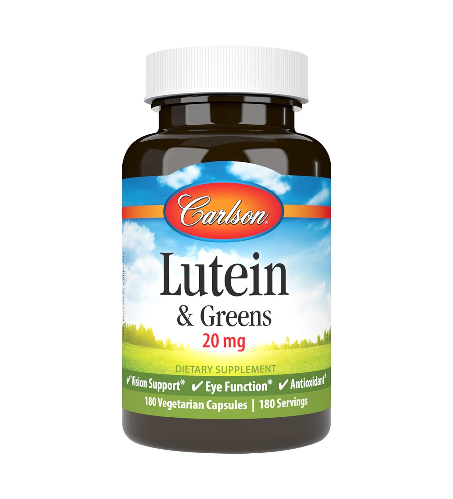 Carlson - Lutein & Greens 20 mg Vision Support & Eye Function Antioxidant 180 Vegetarian Capsules - Buy Online on GoSupps.com