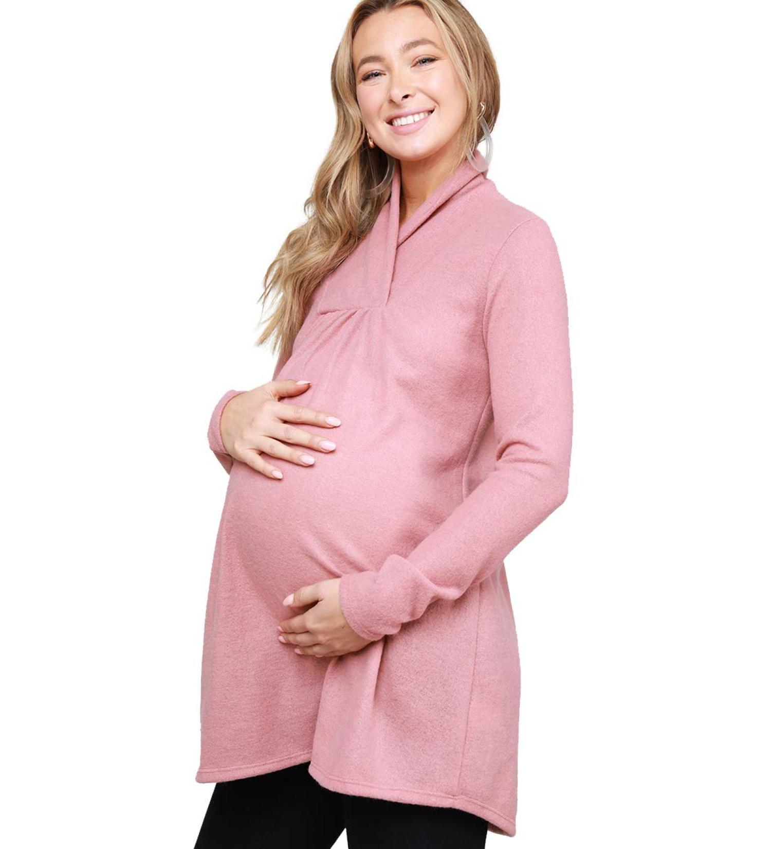 Maternity Knit Sweater - High Neck Shawl Collar Tunic Top | Mauve | Made in USA - Buy Online on GoSupps.com