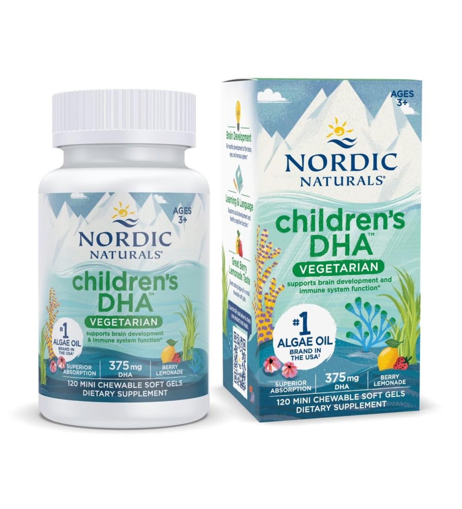 Nordic Naturals Children's DHA Vegetarian - Kids DHA Omega-3 Supplement -Algae Oil - Berry Lemonade Mini Chewables - Plant-Based Formula for Ages 3+ - 120 Soft Gels - 40 Servings 120 Count (Pack of 1) - Buy Online on GoSupps.com
