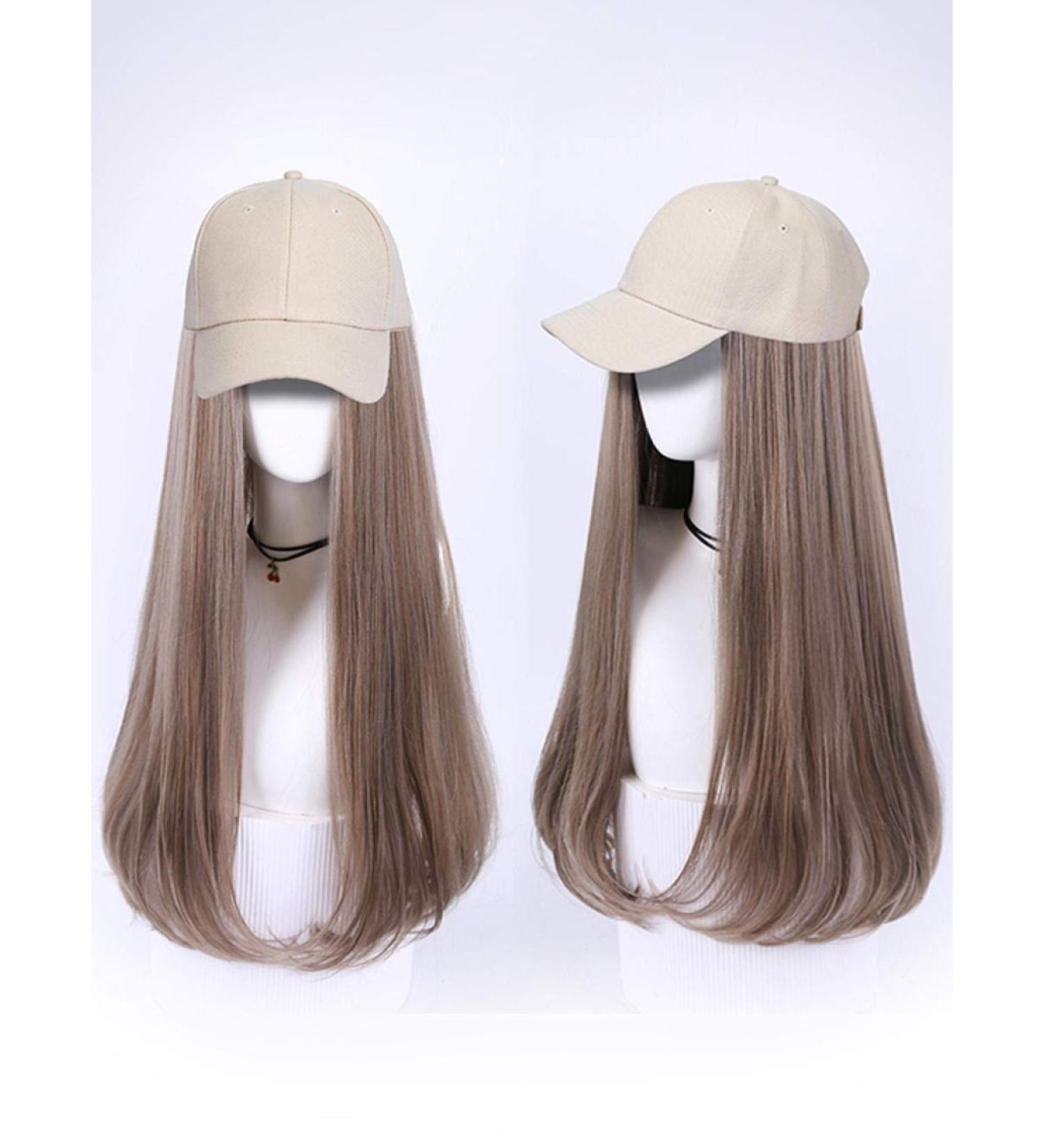 BGHJUE Hat wig female long hair long curly hair one fashion summer trend straight hair buckle natural full headgear
