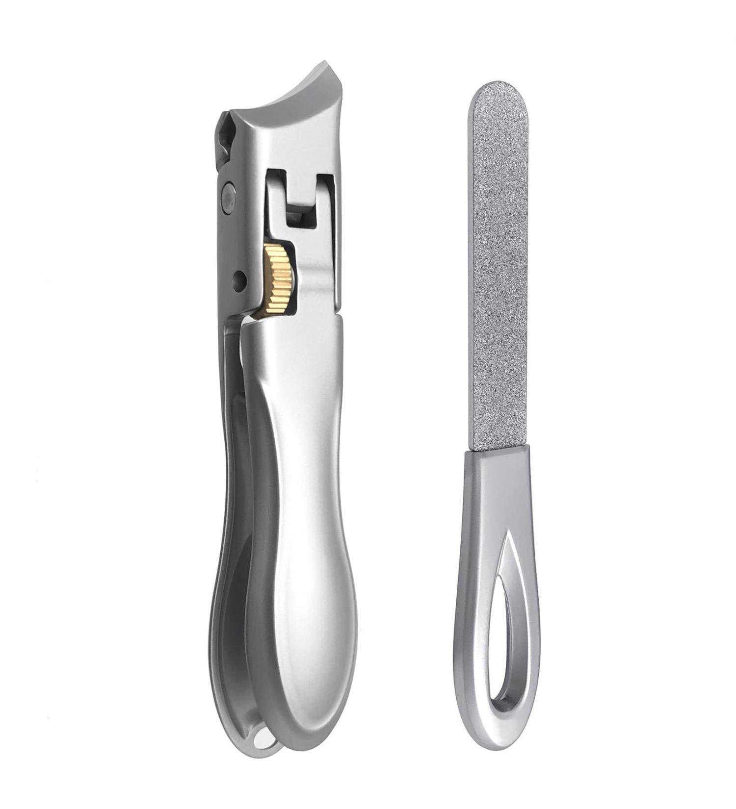 SGNEKOO Wide Jaw Toenail Clippers Set with Safety Lock - Heavy Duty Fingernail Cutter for Thick Nails - Anti Splash Design - Ideal for Men, Adults, Seniors - Includes Nail File (Slanted-CL3P) - Buy Online on GoSupps.com