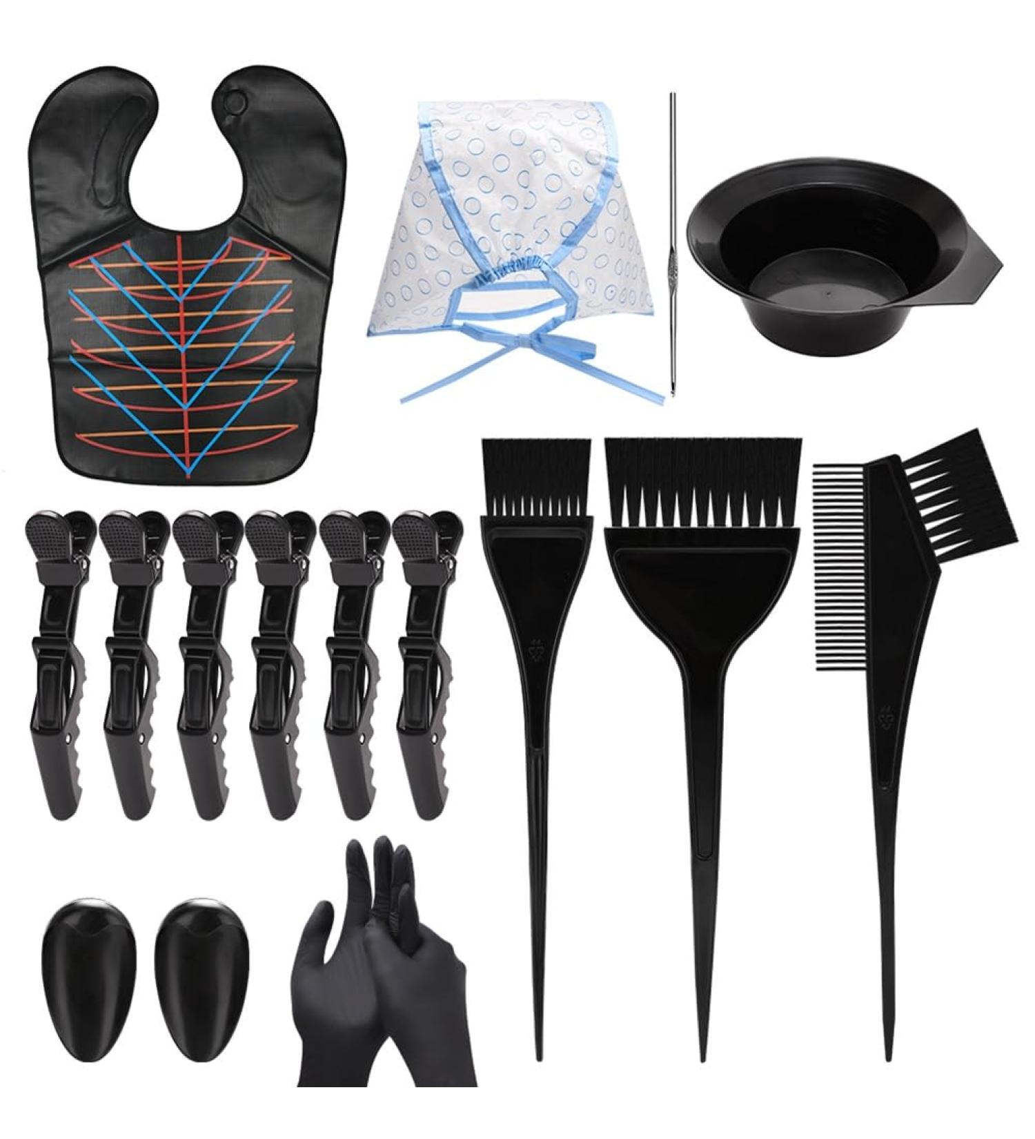 Xptieeck 16 Pieces Hair Dye Coloring Kit- Hair Tinting Bowl Hair Agitator Dye Brush Ear Cover Hairpin Hair Coloring Cape - Buy Online on GoSupps.com