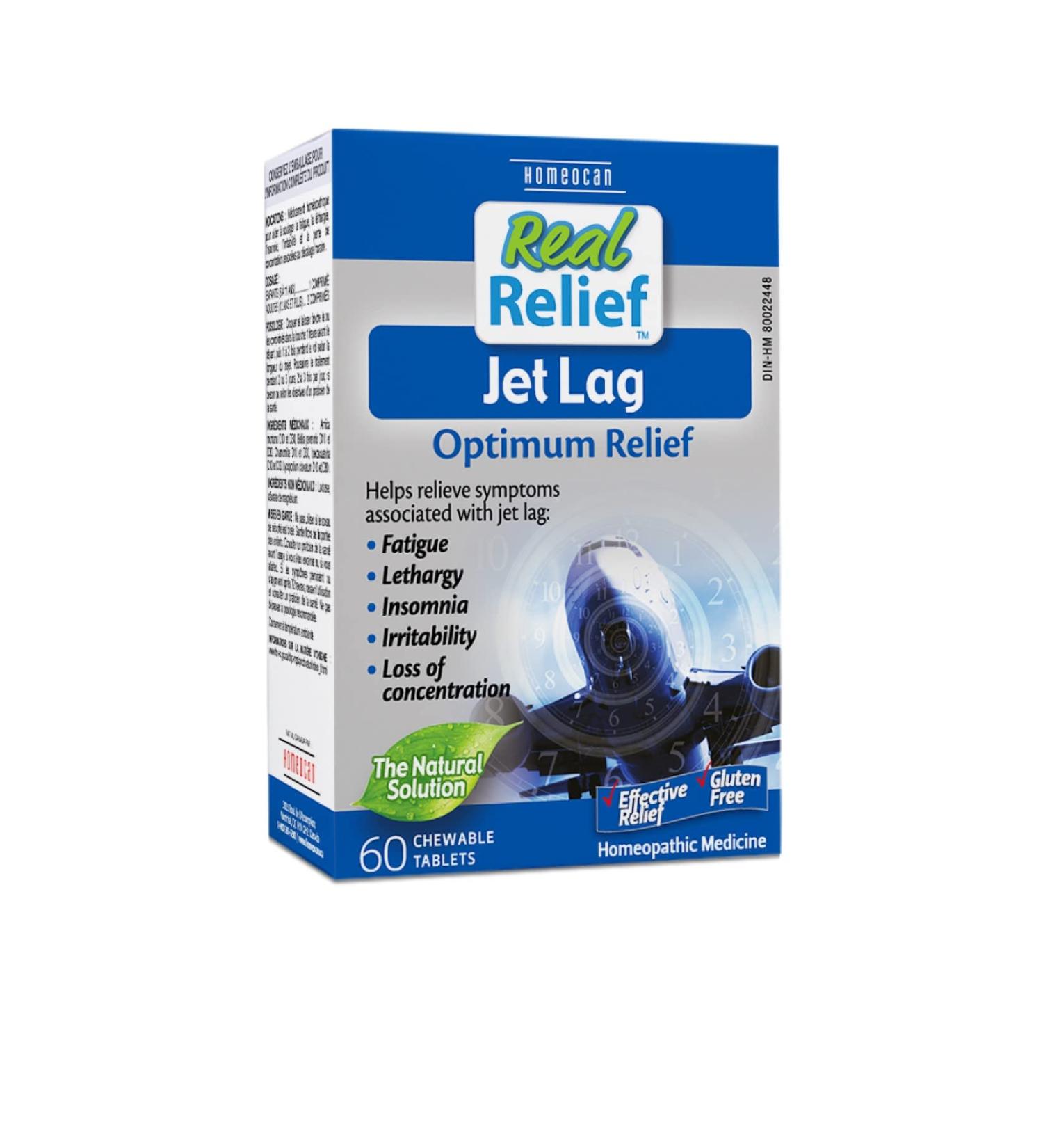 Homeocan - Real Relief Jet Lag Tablets 60 Chewable Tablets - Optimum Relief Anti Fatigue Irritability Insomnia Relief Lethargy and Concentration Supplement - Jet Lag Pills Homeopathic - Buy Online on GoSupps.com