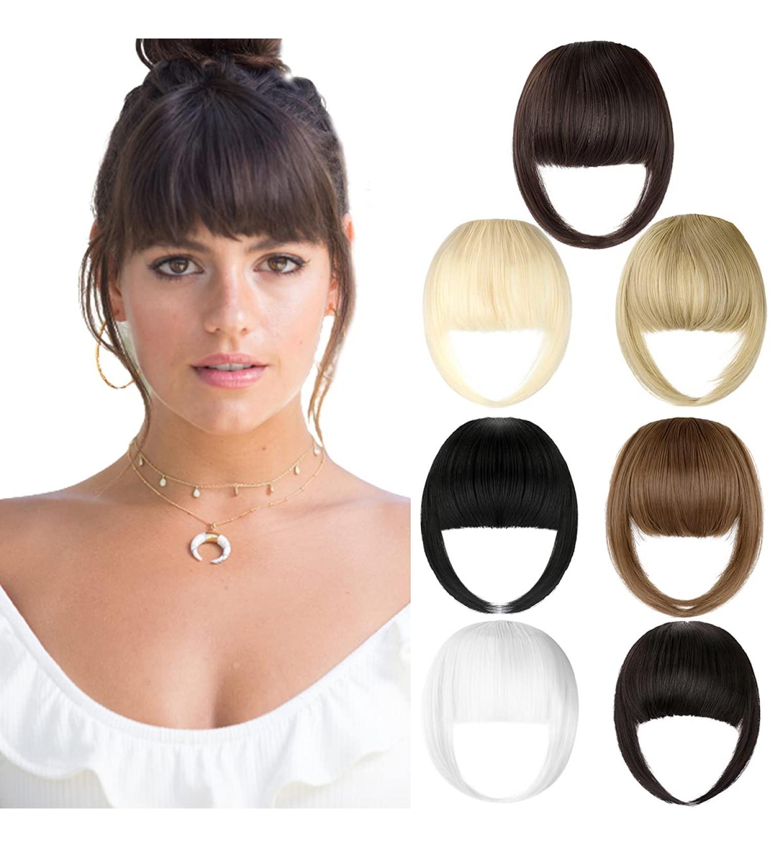 French Bangs Hair Clip Extension - Natural Full Front Neat Bangs with Temples - Dark Brown (Pack of 1) - Buy Online on GoSupps.com