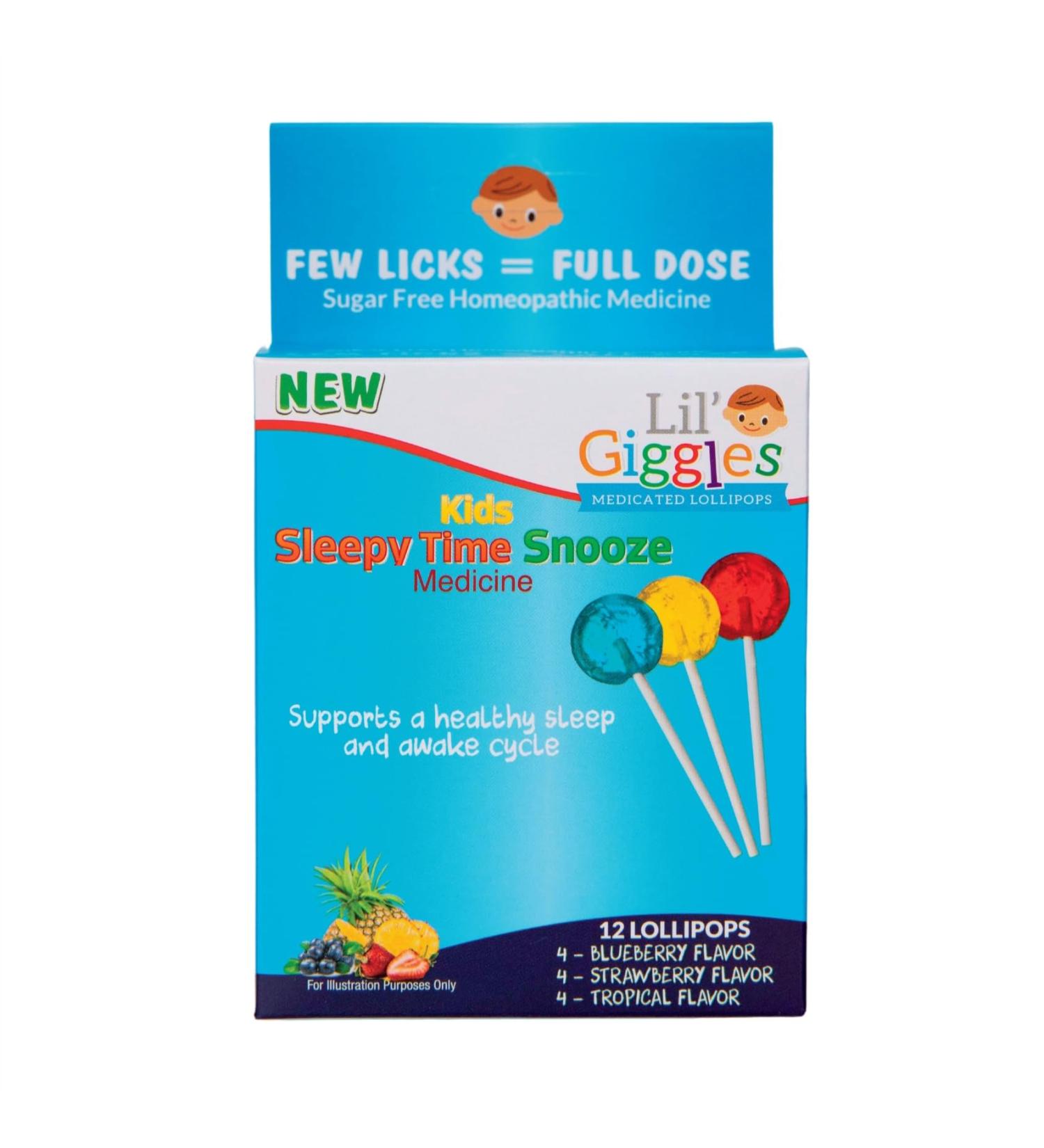 Lil Giggles Kids Medicated Lollipops - Homeopathic Sleep Aid for Children - Blueberry Strawberry & Tropical Flavor - 12 CT - Buy Online on GoSupps.com