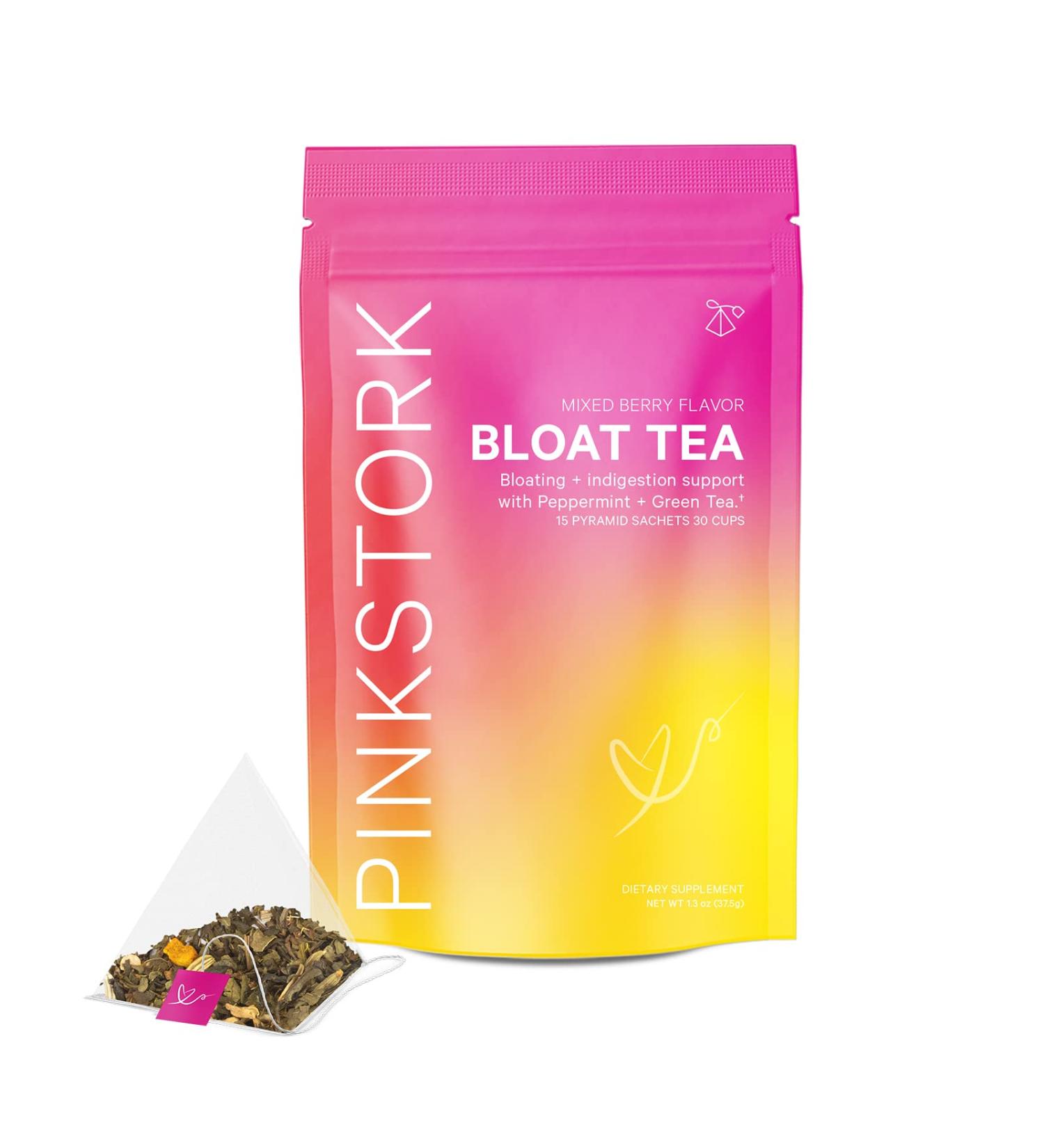 Pink Stork Bloat Tea - Organic Digestive Relief & Metabolism Support for Women | Energy Boost | Women-Owned | Mixed Berry | 30 Cups - Buy Online on GoSupps.com