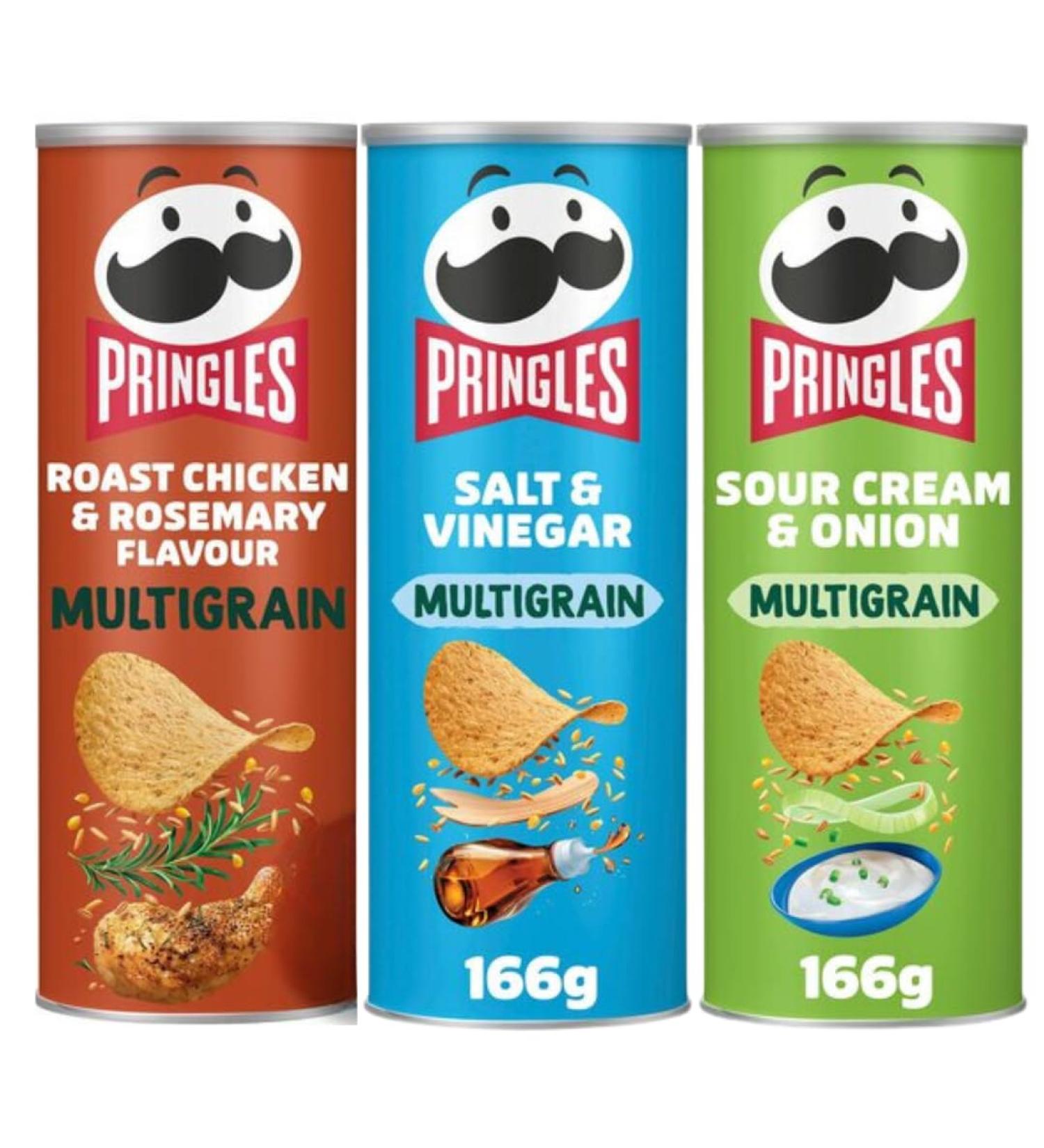 Pringles Multigrain Roast Chicken & Rosemary 166g with Sour Cream & Onion 166g & Salt & Vinegar 166g (3 Pack Mixed Bundle) - Buy Online on GoSupps.com