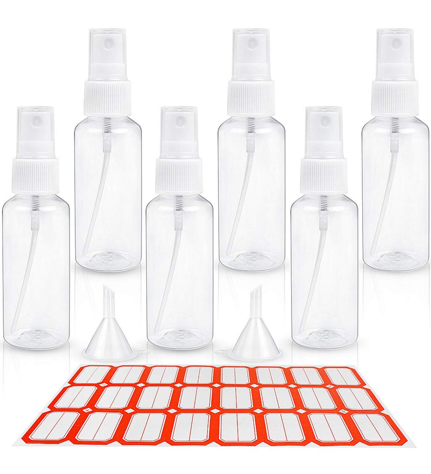 HTHL 6 PCS Set 50ML Spray Bottles Plastic Transparent Mist Spray Bottles with 2 Funnels and 1 Sheet Label Empty Travel Atomiser Refillable Liquid Containers for Perfume Cosmetic and Liquids - Buy Online on GoSupps.com