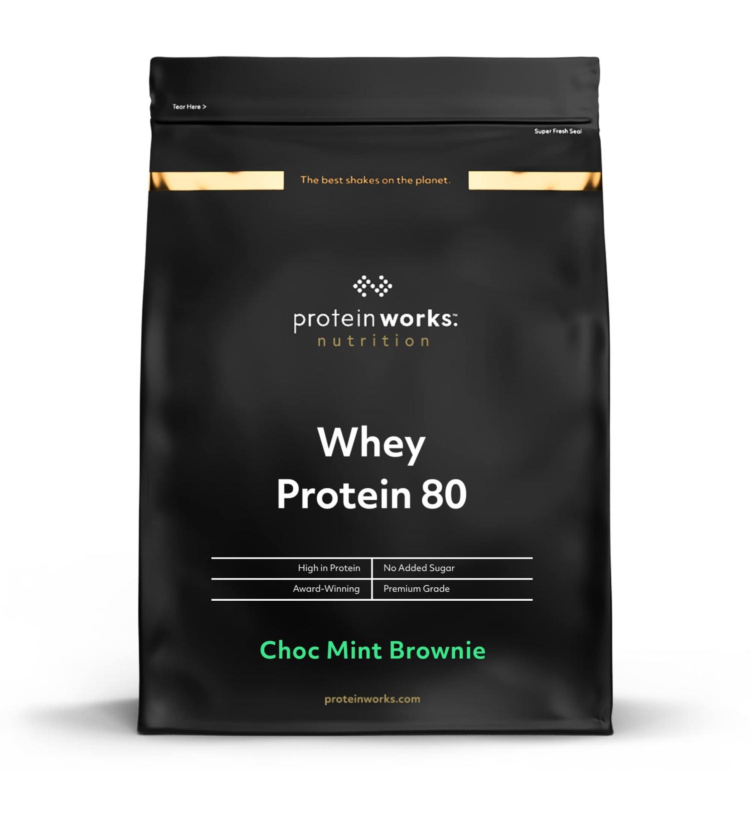 Buy Protein Works Whey 80 Protein Powder - Choc Mint Brownie 2kg | Premium Low Sugar Protein | High-Quality Whey Concentrate - Buy Online on GoSupps.com