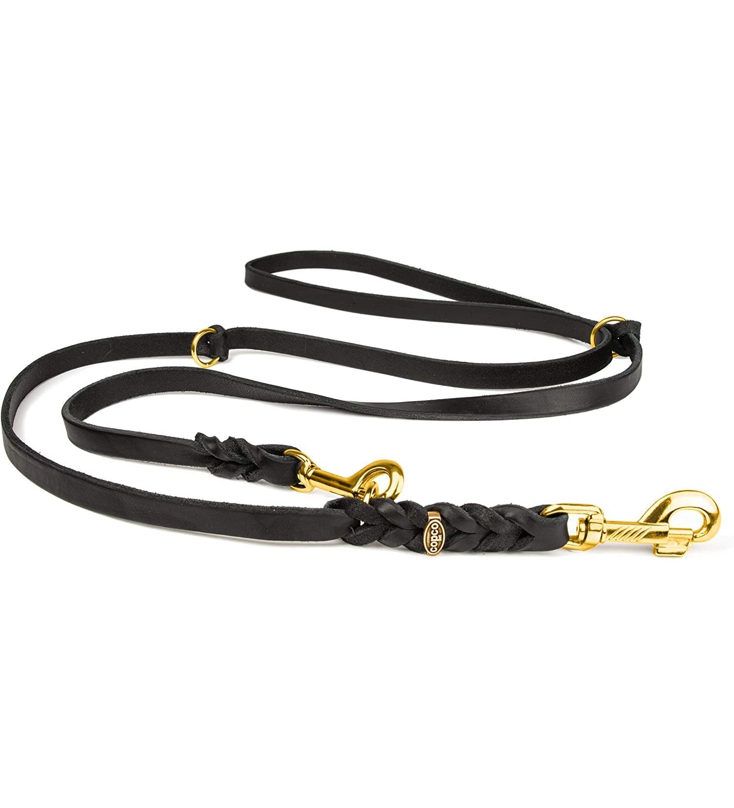 COPCOPET 3-Way Adjustable Dog Leash | Handmade Fat Leather Braided Leash with Brass Fittings | 5m x 12mm Black | International Shipping - Buy Online on GoSupps.com