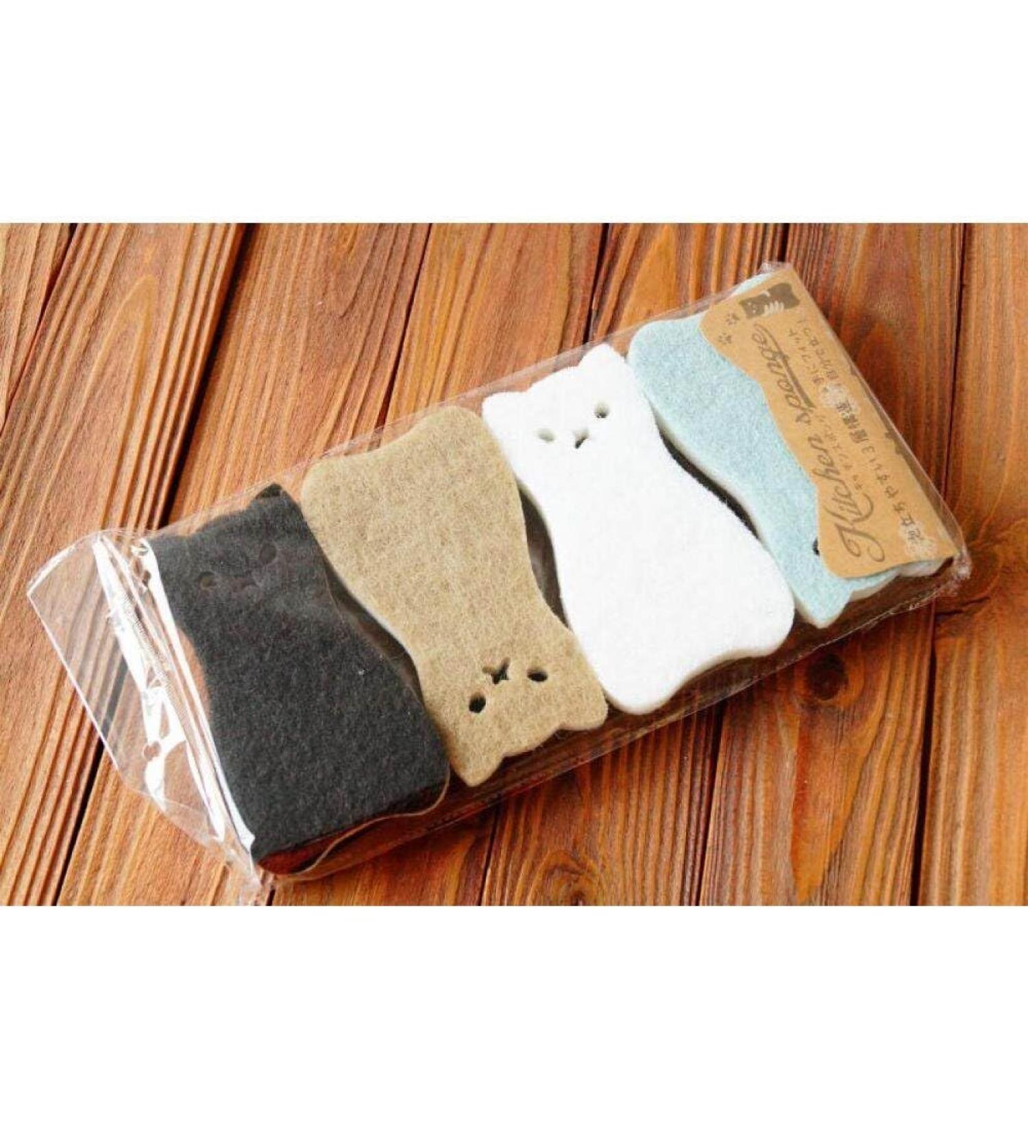 4pcs/set Cute Cat Shape Sponge Scouring Pads Dish Washing High-density Sponge Foam Soap Kitchen Supplies - Buy Online on GoSupps.com
