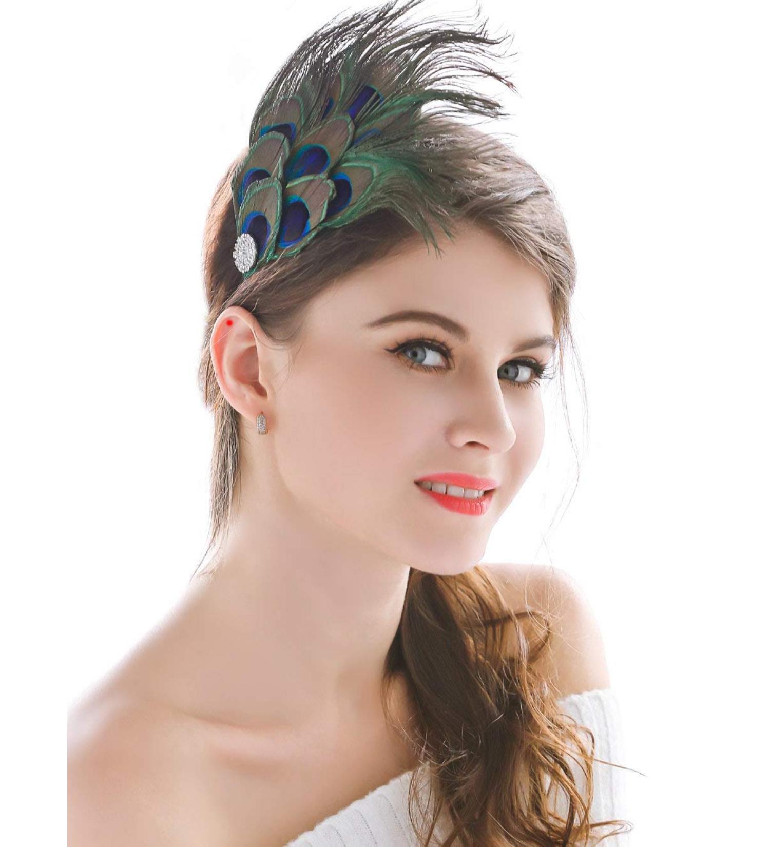 Dusenly Fashion Peacock Feather Hair Clips Hairpin Double-layer Evening Dress Headdress Wedding Feather Fascinator for Lady and Girls - Buy Online on GoSupps.com
