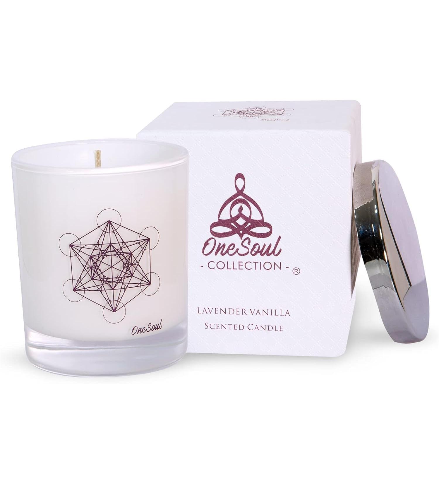 Lavender Vanilla Aromatherapy Candle | Hand-Poured Soy Luxury Candle | 50-Hour Burn | OneSoul Collection - Floral Scented Candle with Metatron s Cube Symbol - Buy Online on GoSupps.com