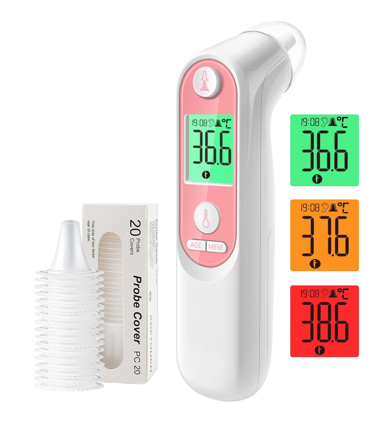 Easter Ear Fever Thermometer for Babies & Adults - Accurate Digital Infrared Thermometer with Color-Coded Display & 21 Disposable Covers (Pink) - Buy Online on GoSupps.com