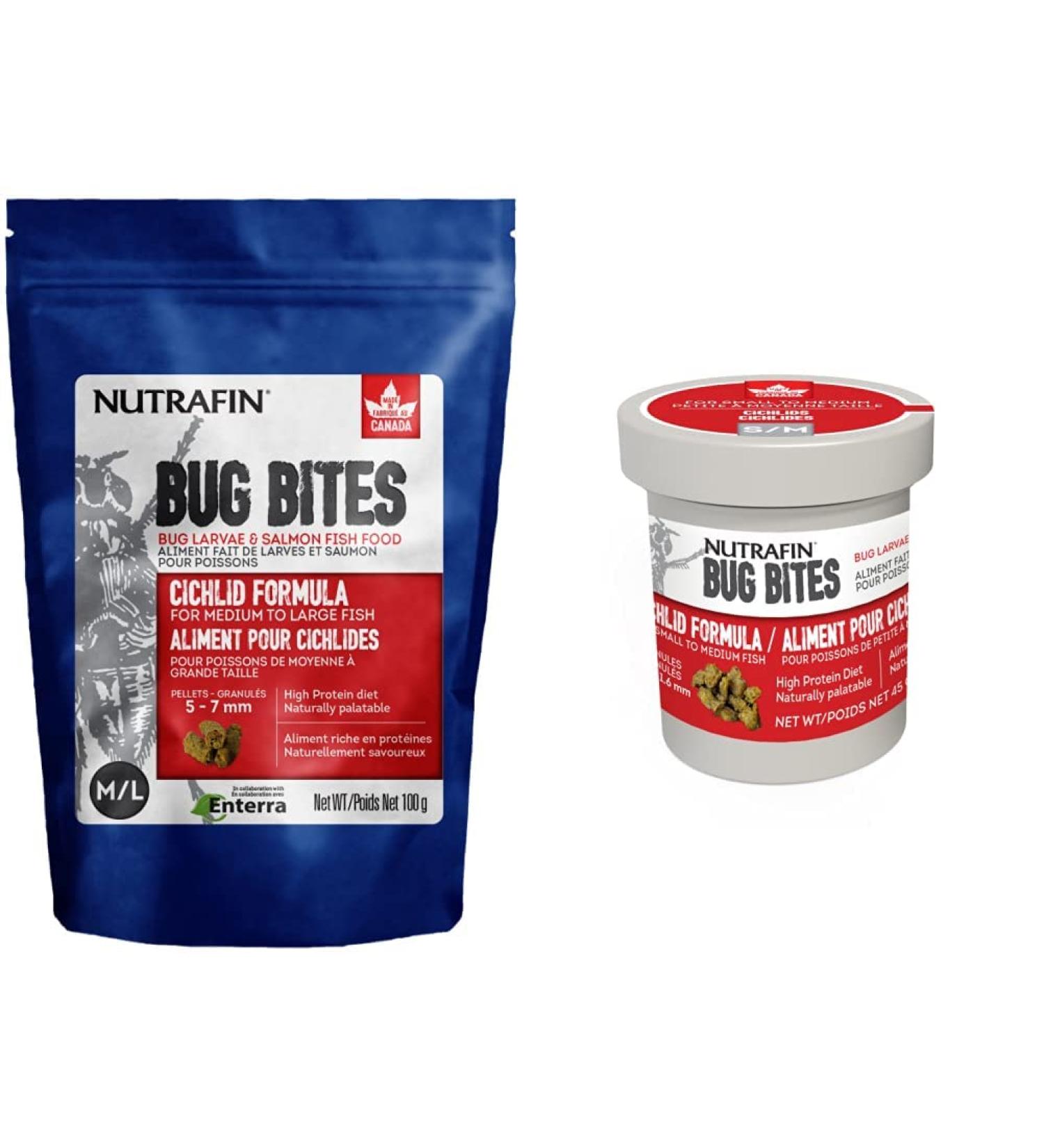 Nutrafin Bug Bites Cichlid Formula Fish Food Bundle: 5-7 mm Pellets + 1.4-1.6 mm Granules (Ginger)