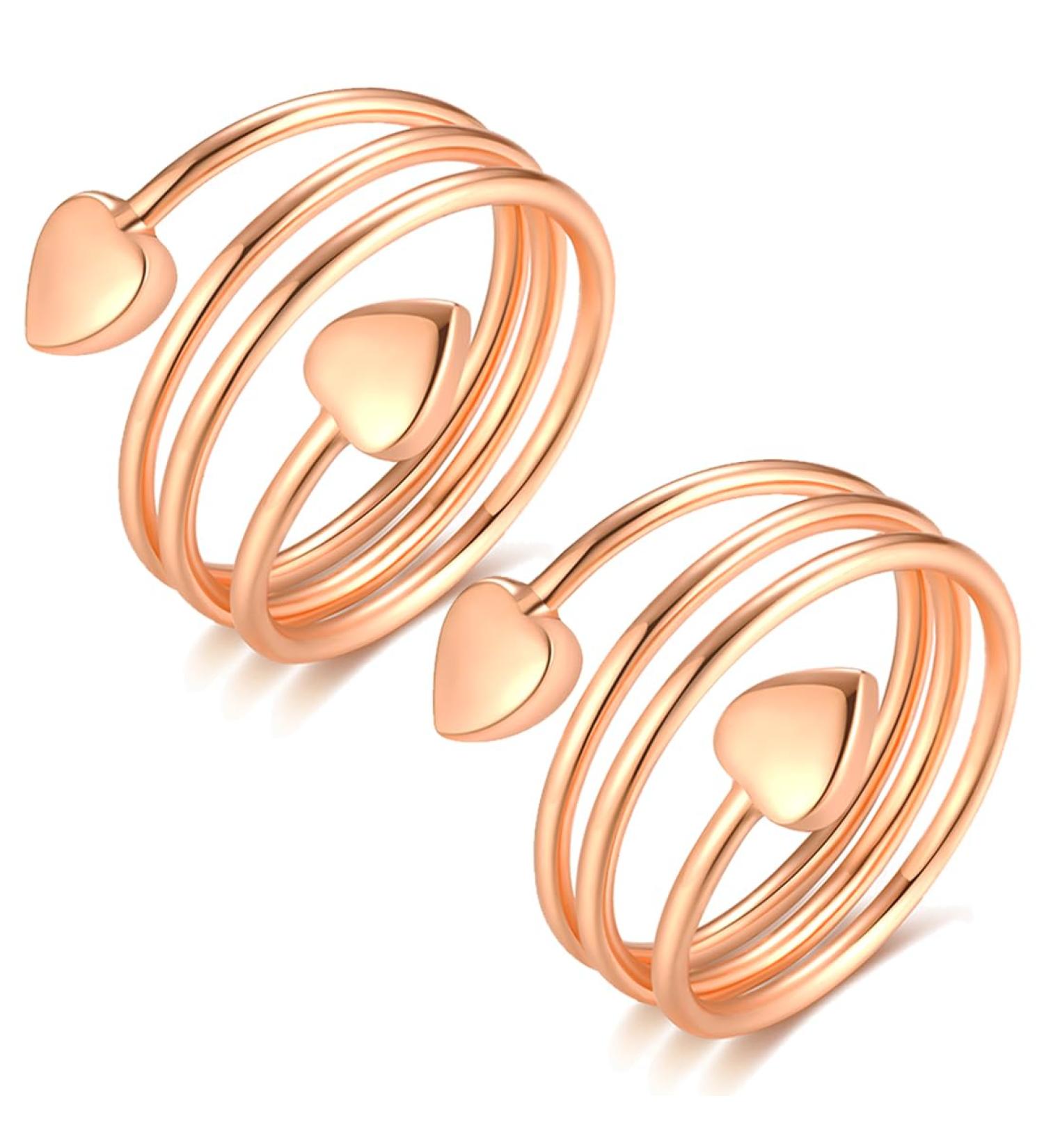 Cigmag 2PCs Lymphatic Drainage Magnetic Finger Rings for Women - 99% Pure Copper Adjustable & Gift Box (Rose Gold Heart) - Buy Online on GoSupps.com