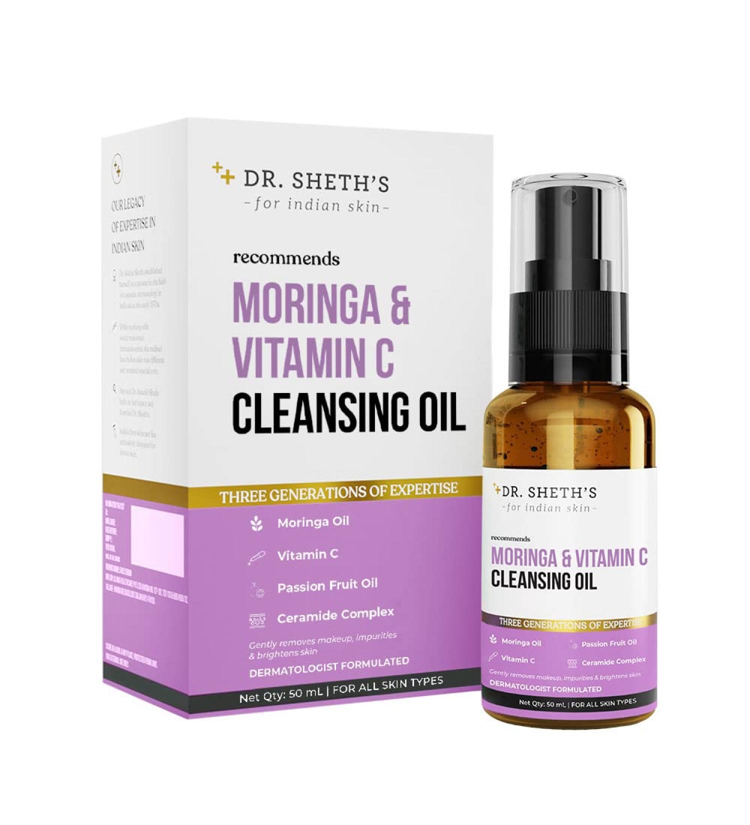 Buy Dr. Sheth's Moringa & Vitamin C Face Cleansing Oil Deep Pore Cleansing Makeup Remover & Hydrating Formula for All Skin Types | 50 ml - Buy Online on GoSupps.com