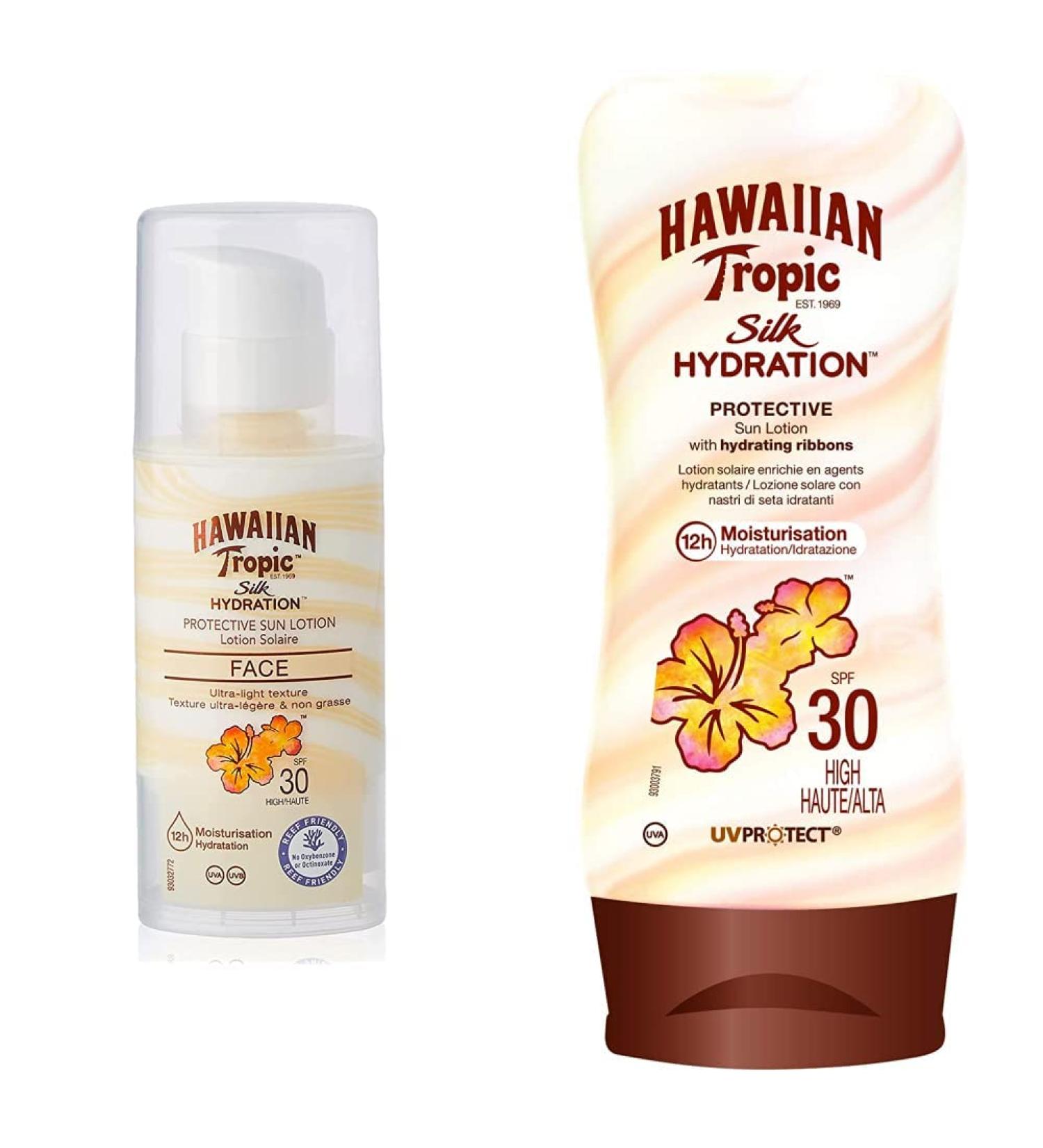 Hawaiian Tropic Silk Hydration Sunscreen LSF 30 - 180ml & Air Soft Face Lotion 50ml | International Shipping Available - Buy Online on GoSupps.com