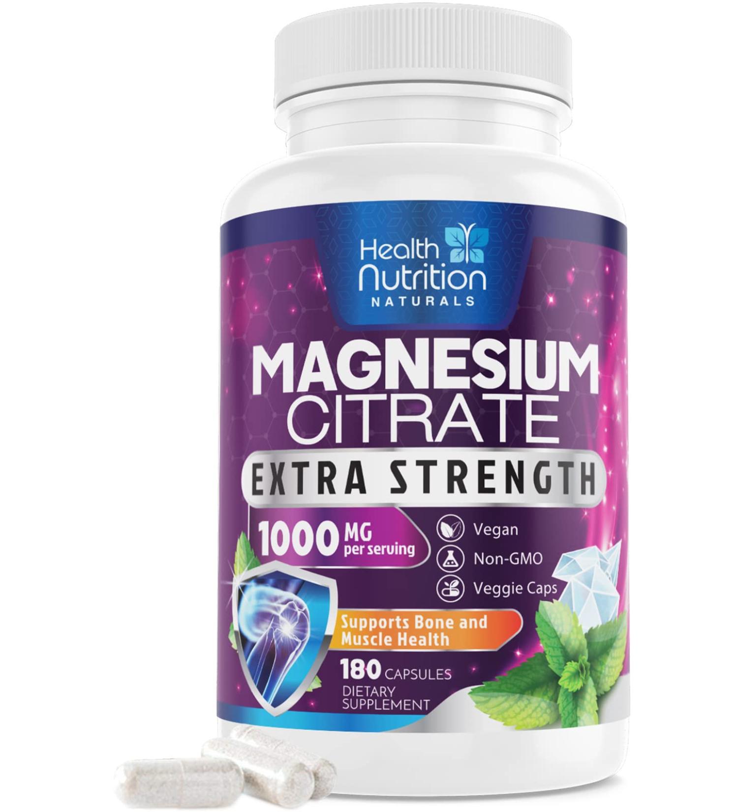 Max Absorption Magnesium Citrate Capsules 1000mg - Supports Muscle, Nerve, Bone, and Heart Health - 180 Capsules - Buy Online on GoSupps.com