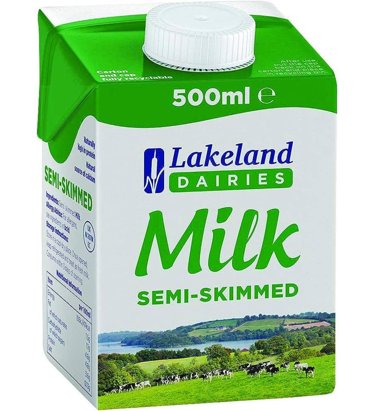 Lakeland Dairies Semi-Skimmed Milk | 24 Pack of 500ml | Long Life | Delicious & High in Protein - Buy Online on GoSupps.com