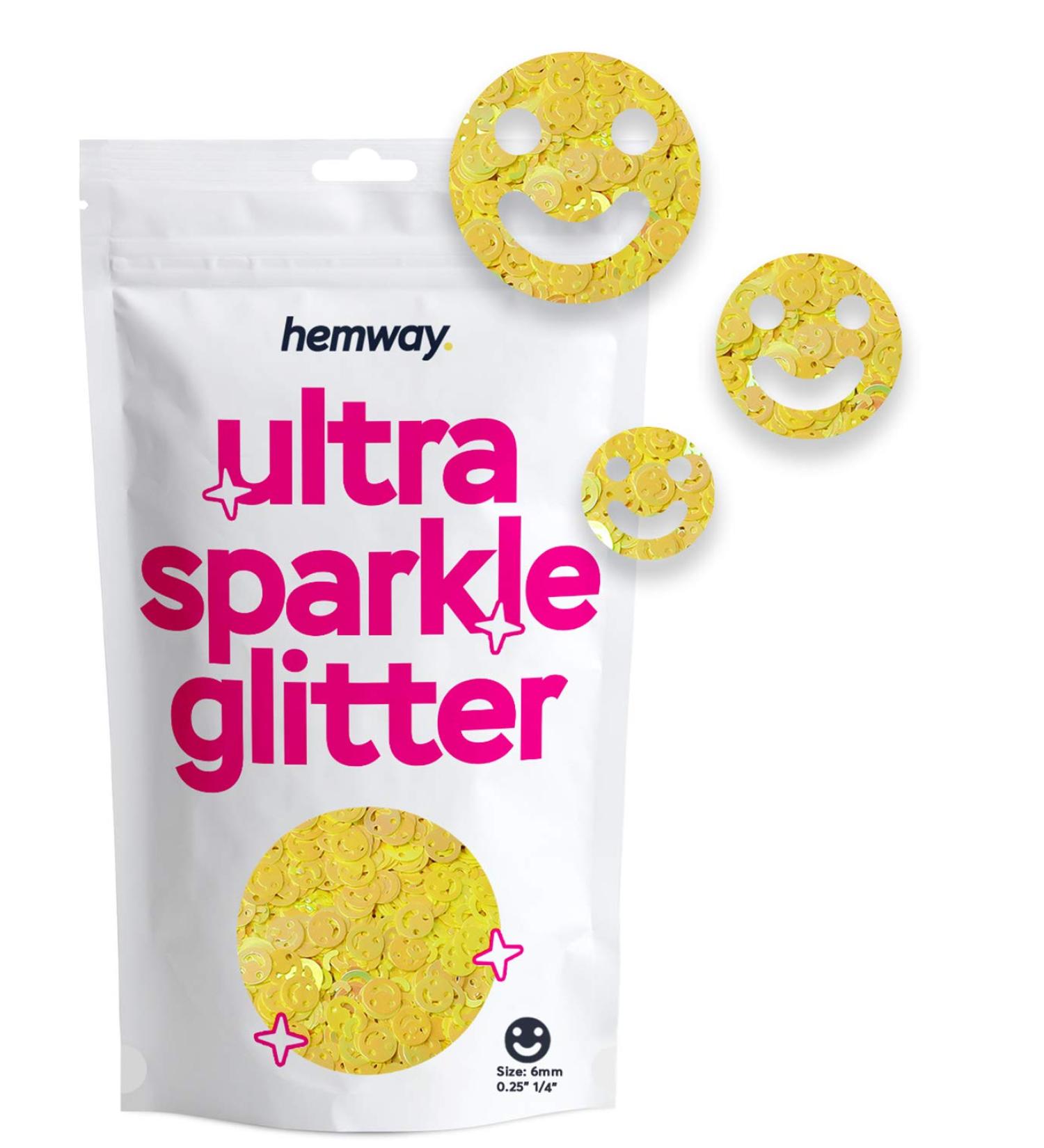 Hemway Ultra Schlitter 1/4 Smiley Face Cosmetic Glitter - Yellow 50g for Art Nails & Crafts - International Shipping - Buy Online on GoSupps.com