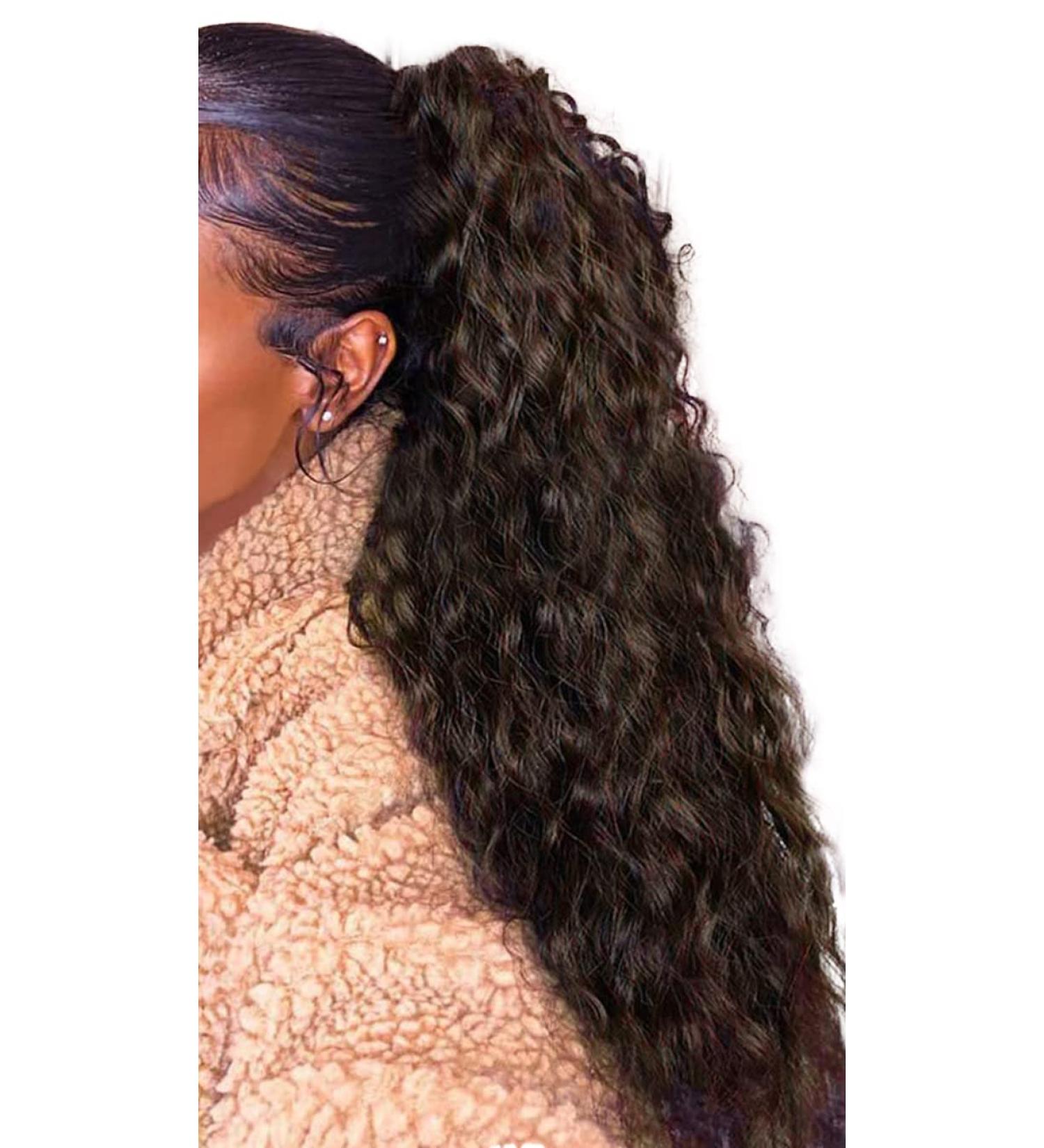 JessLab Long Ponytail Extensions and Drawstring Ponytail 22 Inch / 24 Inch Corn Wave Natural Look Heat Resistant Wavy Hairpiece Ponytail Wrap Pony Wig with Magic Paste for Women Girl 24 inch (2/30#) 24 inches Chocolate Brown (2/30#)