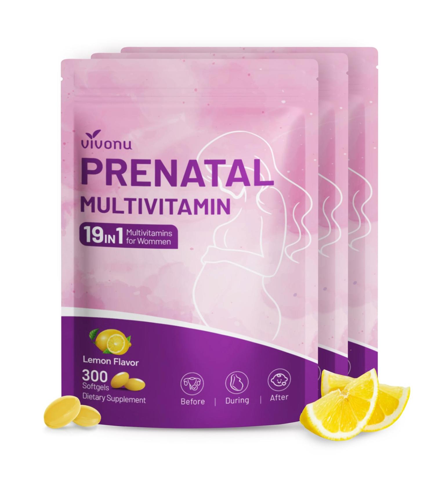 19-in-1 Prenatal Multivitamin 100 Day Supply Prenatal Vitamins Lemon Flavor Before During & Post Pregnancy with Folic Acid Probiotic Biotin Zinc Vitamin D3 K2 B6 B12 C & More 300 Softgels - Buy Online on GoSupps.com