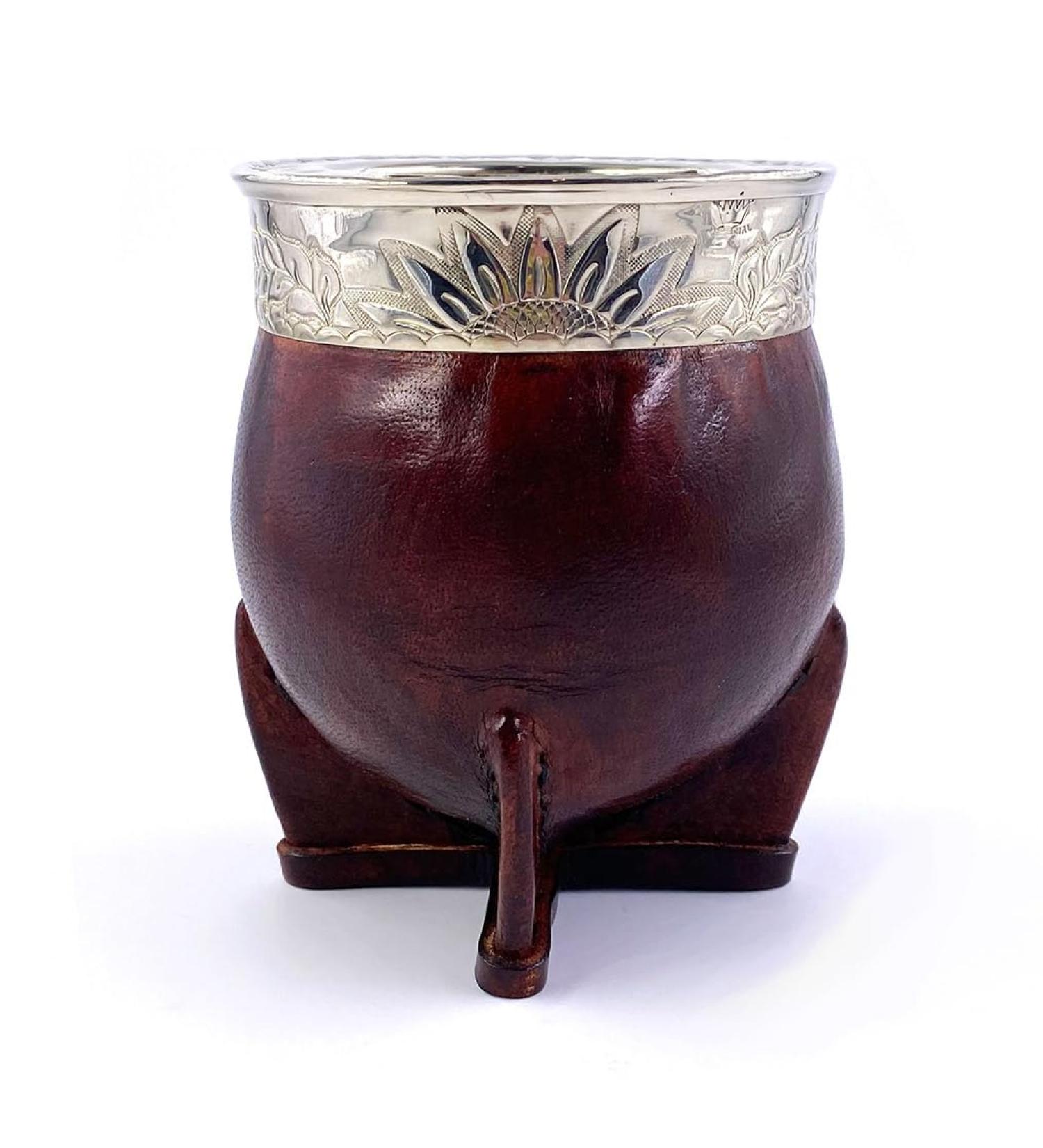 YVY Mate Imperial Calabash | Handmade Calabash | Strapping Made of Alpaca and Bronze | Handmade in Uruguay | Smooth Leather in Ochre Colours - Buy Online on GoSupps.com