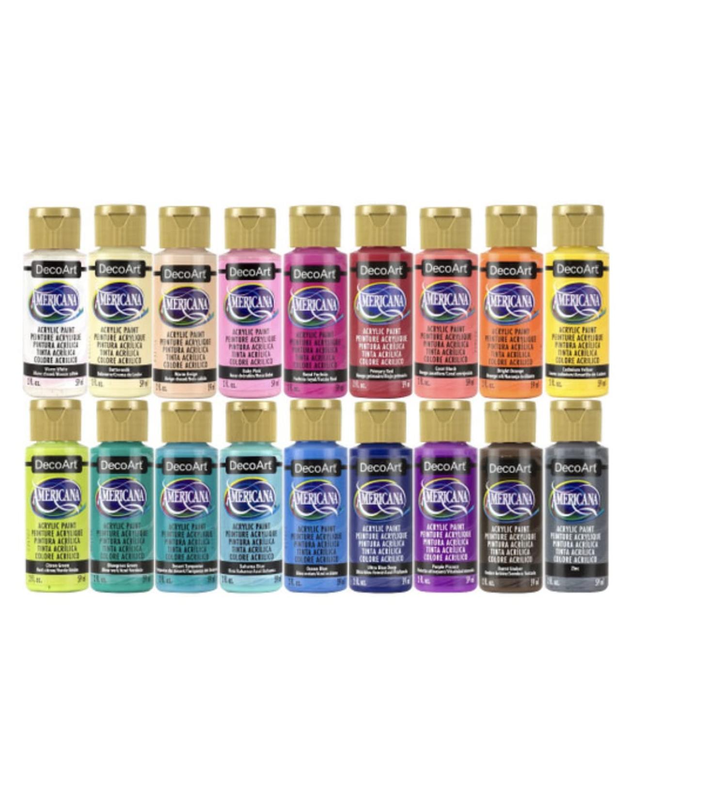Americana Acrylics Paint Set - 18 Popular Colors - 2 fl oz Bottles - Pack of 18 - Buy Online on GoSupps.com