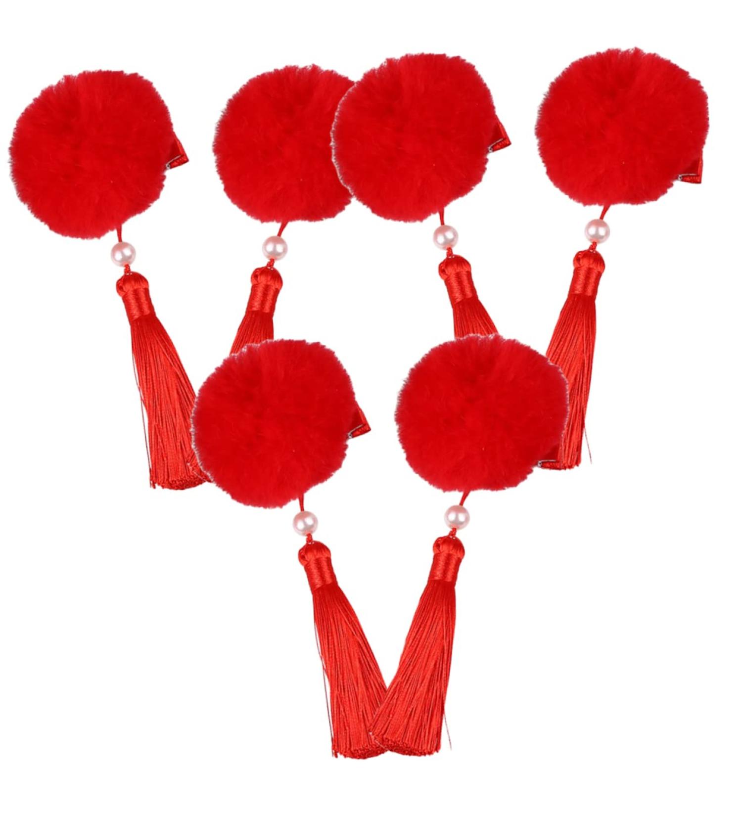 DOITOOL 3 Pairs Tassel Hair Ball Hair Clip Chinese New Year Hairpins Kids Hair Clips for Girls Chinese Girl Hair Accessories Decorate Modeling Artificial Fur Girl Child Red - Buy Online on GoSupps.com