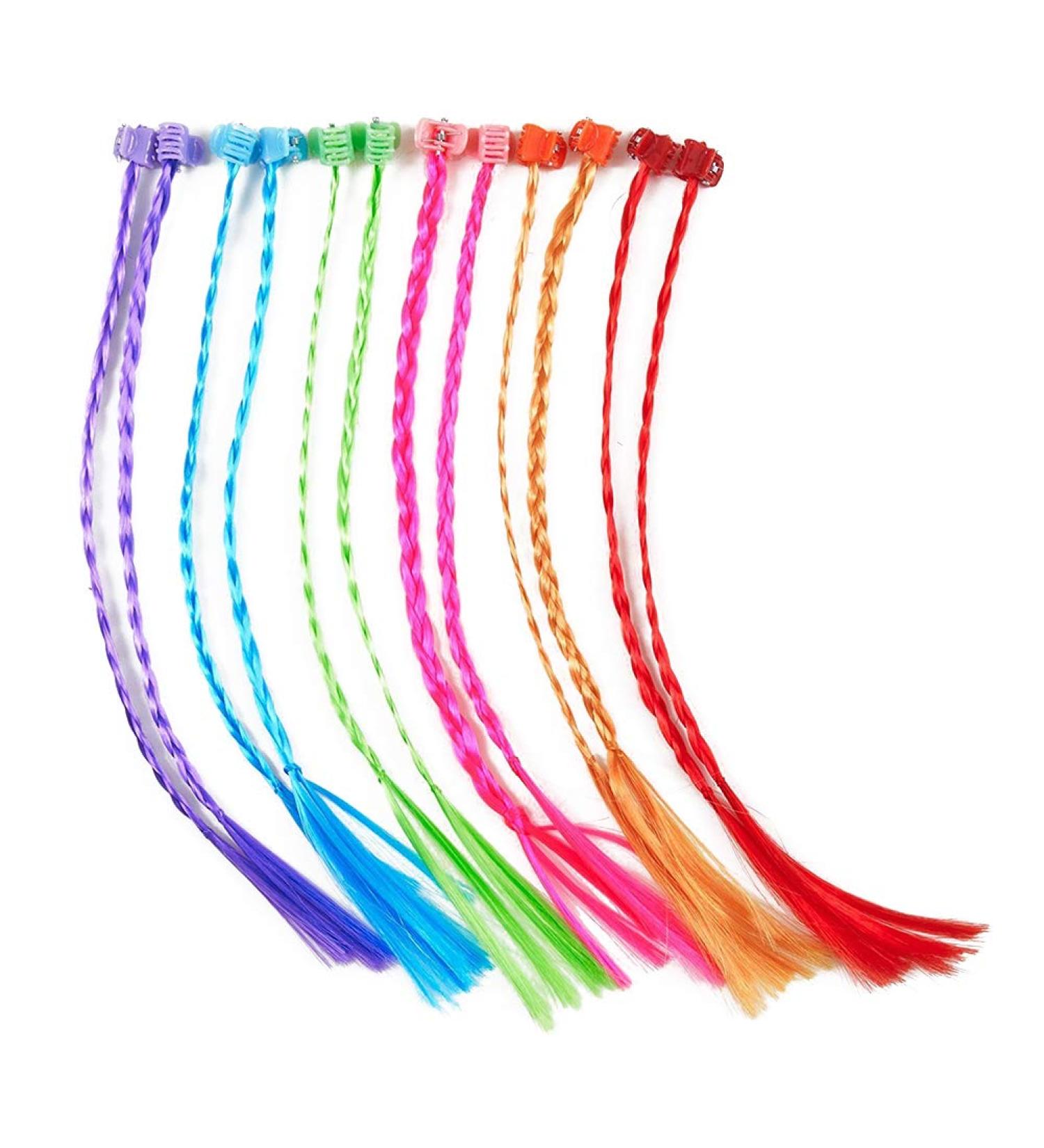 Buy 12 Colorful Hair Strands for Kids | Multi-colored Nylon Braided Extensions with Clips | Perfect for Parties & Decorations - Buy Online on GoSupps.com