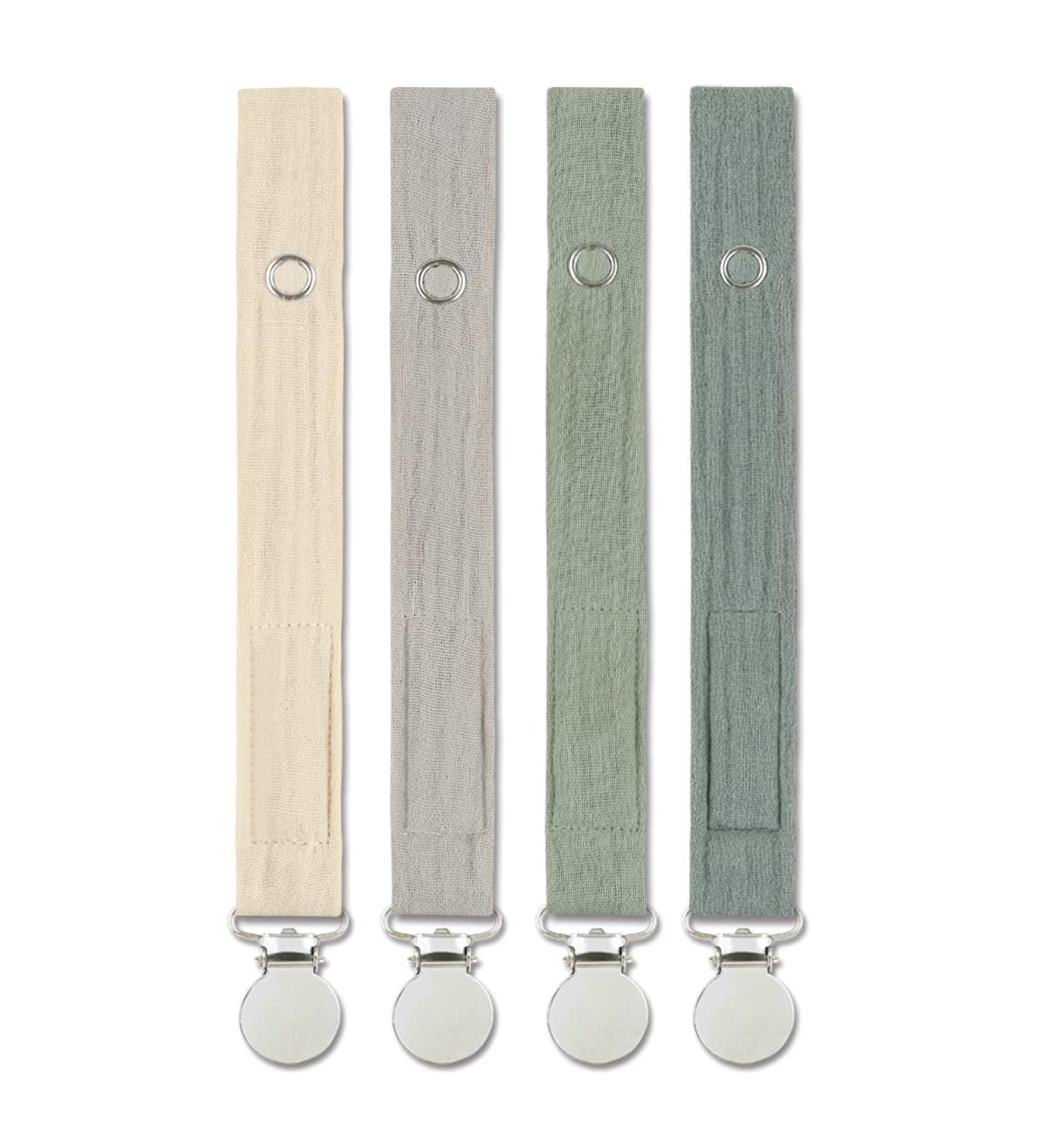 4 Pack Unisex Baby Pacifier Clip Leash Set - Soft Linen Fabric with Neutral Solid Colors - Keeps Pacifiers in Place - Green - Buy Online on GoSupps.com