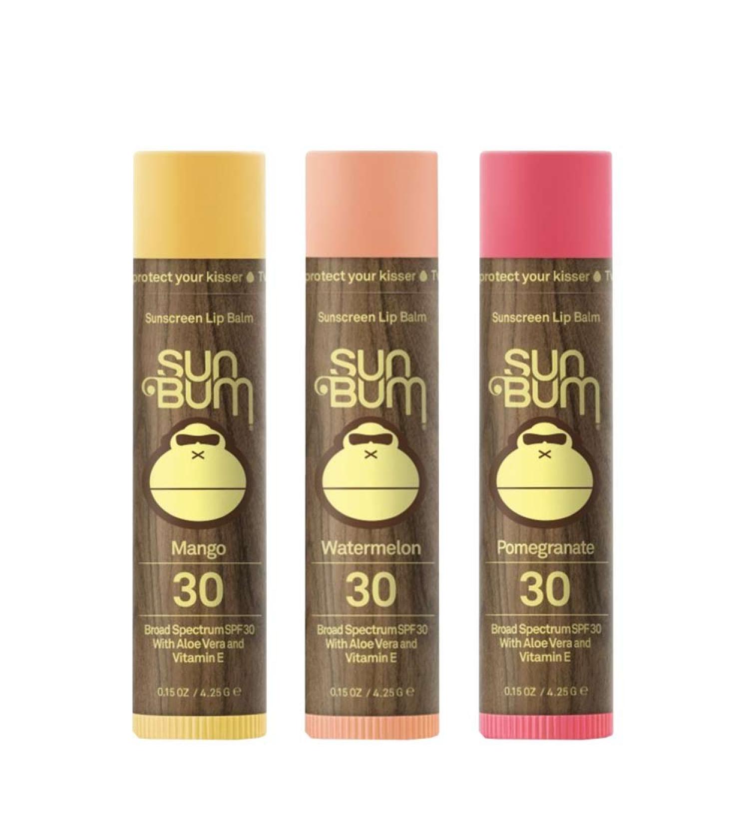 Sun Bum SPF30 Lip Balm Mango Watermelon Pomegranate 3 Pack