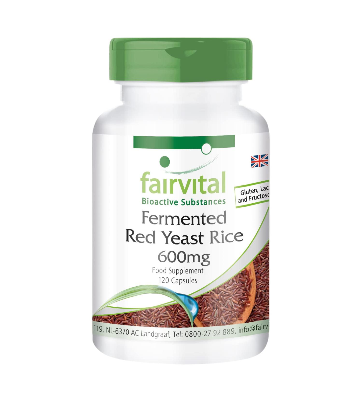 Fairvital Fermented Red Rice 600mg Capsules | High-Dosage Monascus purpureus with 2.95mg Monacolin K | Vegan | 120 Capsules - Buy Online on GoSupps.com