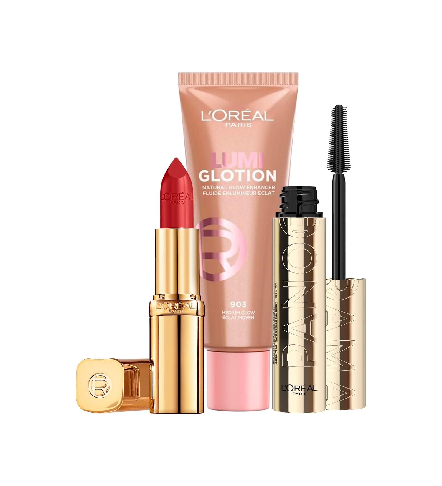L'Or al Paris Look Maquillage Festival De Cannes - Enlumineur clat Multi-Usages Lumi glotion - Mascara Panorama Noir Volume Panoramique Sans Paquets - Rouge L vres Color Riche Intense & Fini Satin - Buy Online on GoSupps.com