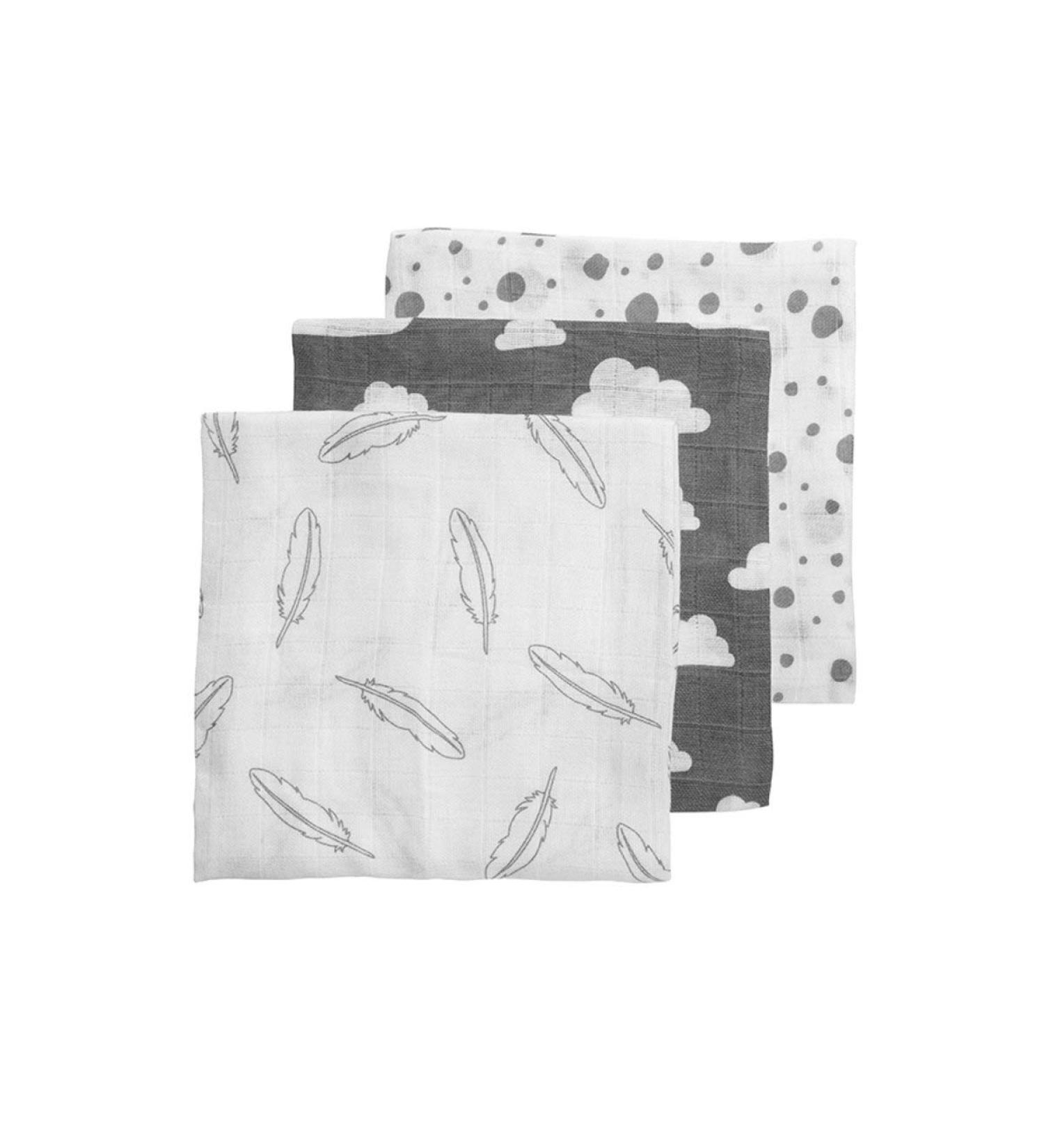 Meyco Muslin Diaper Set of 3 - 70x70 cm Feather Cloud Dots Grey-White | International Shipping Available - Buy Online on GoSupps.com