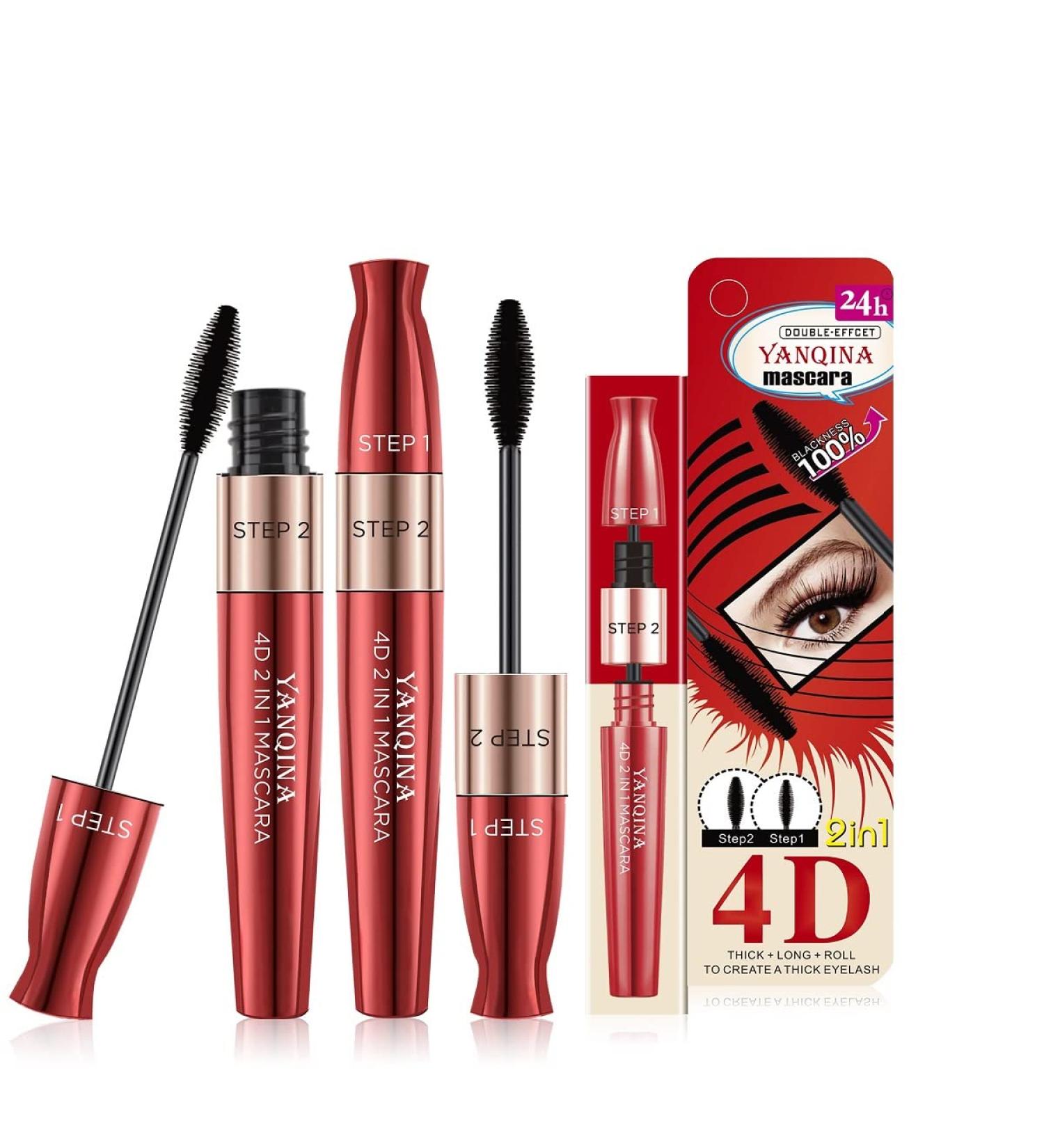 4D Silk Fiber Lash Mascara Black - Waterproof, Natural All Day Volume & Length (2PCS) - Buy Online on GoSupps.com