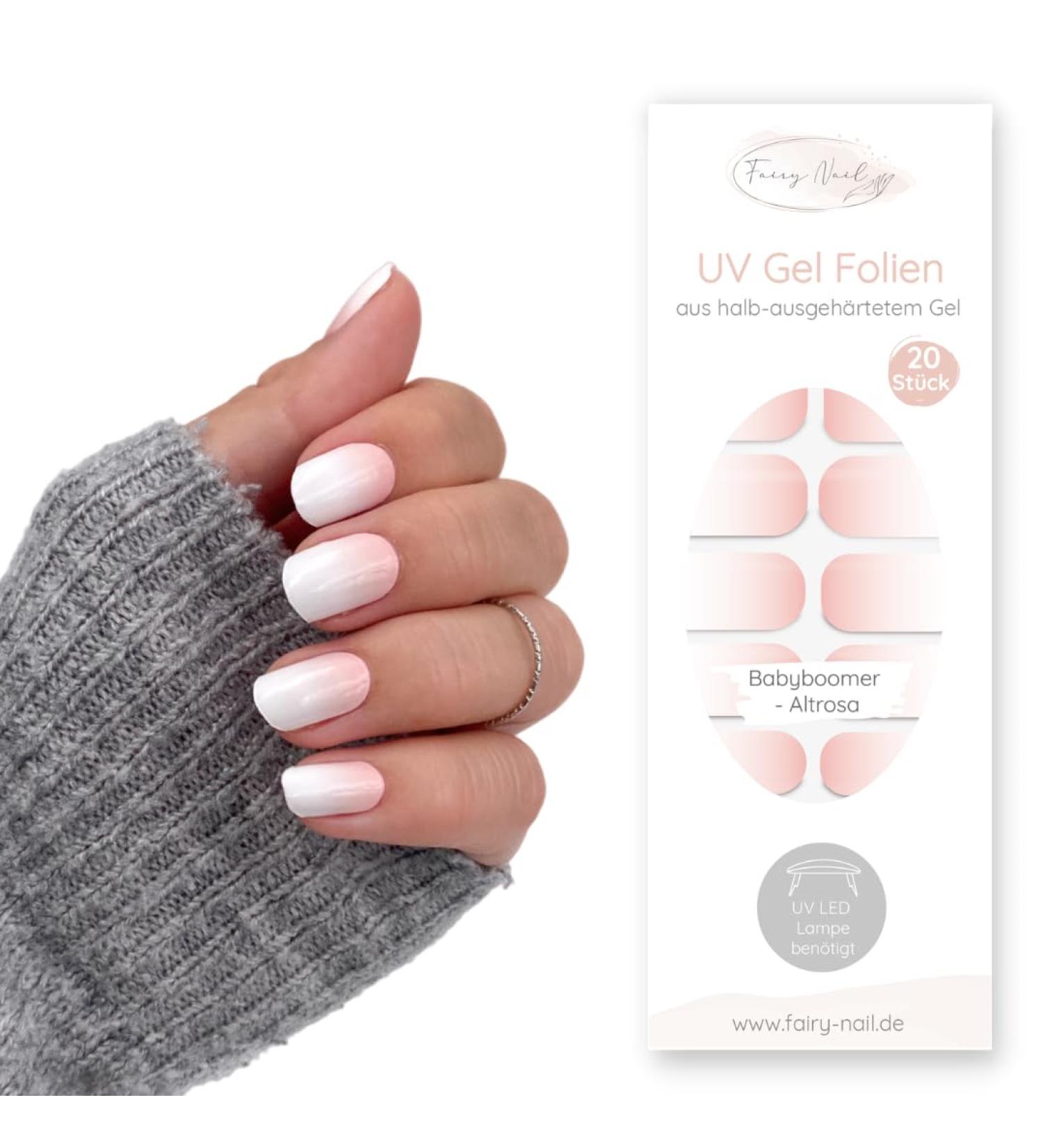 Fairy Nail UV Foils - Baby Boomer Self-Adhesive Gel Nail Wraps - 20 Piece Set | Easy Stick Nail Polish Strips - Buy Online on GoSupps.com