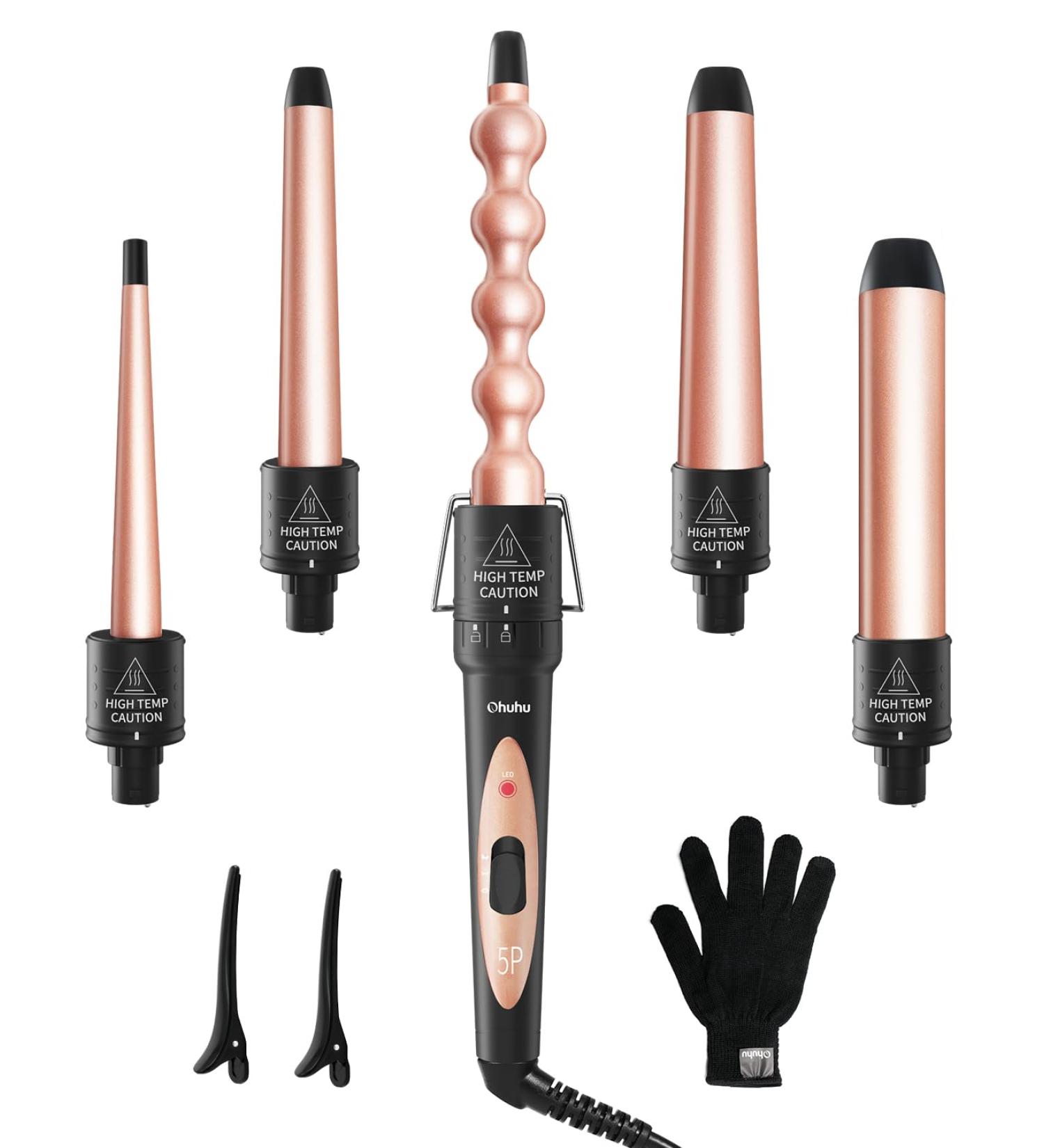 Buy Ohuhu 5-in-1 Curling Iron Set - Interchangeable Ceramic Hair Curler with Gloves | Perfect Gifts for Girls & Women | International Shipping - Buy Online on GoSupps.com