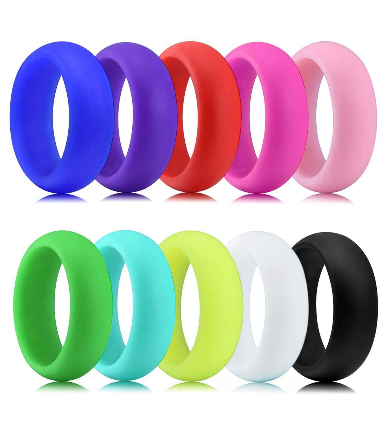 Longbeauty 10 Pack Candy Color Silicone Wedding Bands for Men Women - Black Red Blue Yellow Pink White Green Purple Colorful - Size 11 - Buy Online on GoSupps.com