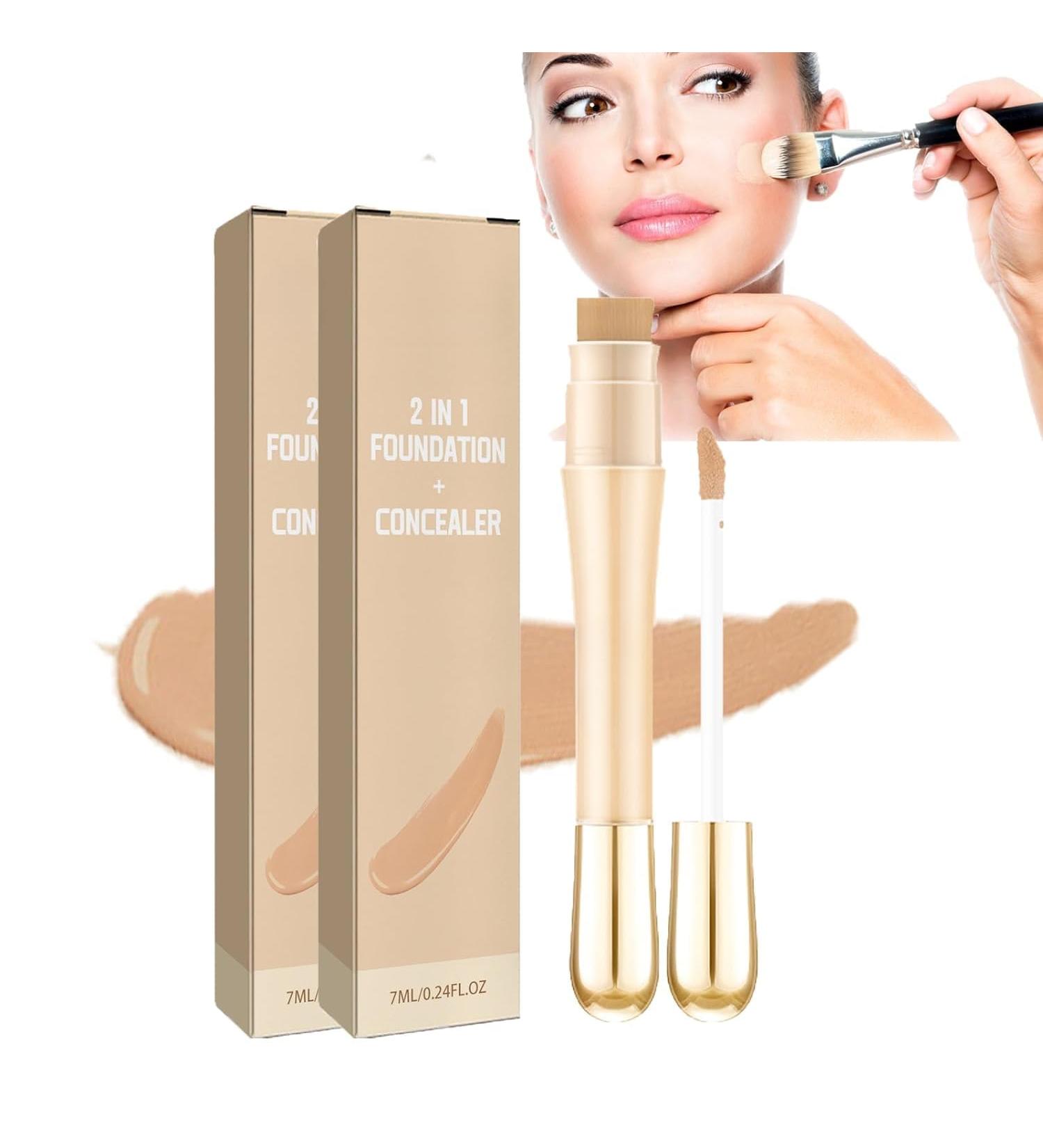 Double-Head Concealer Liquid 2-in-1 Foundation & Concealer with Brush | Moisturizing Brightening Waterproof Makeup for Dark Circles - Buy Online on GoSupps.com