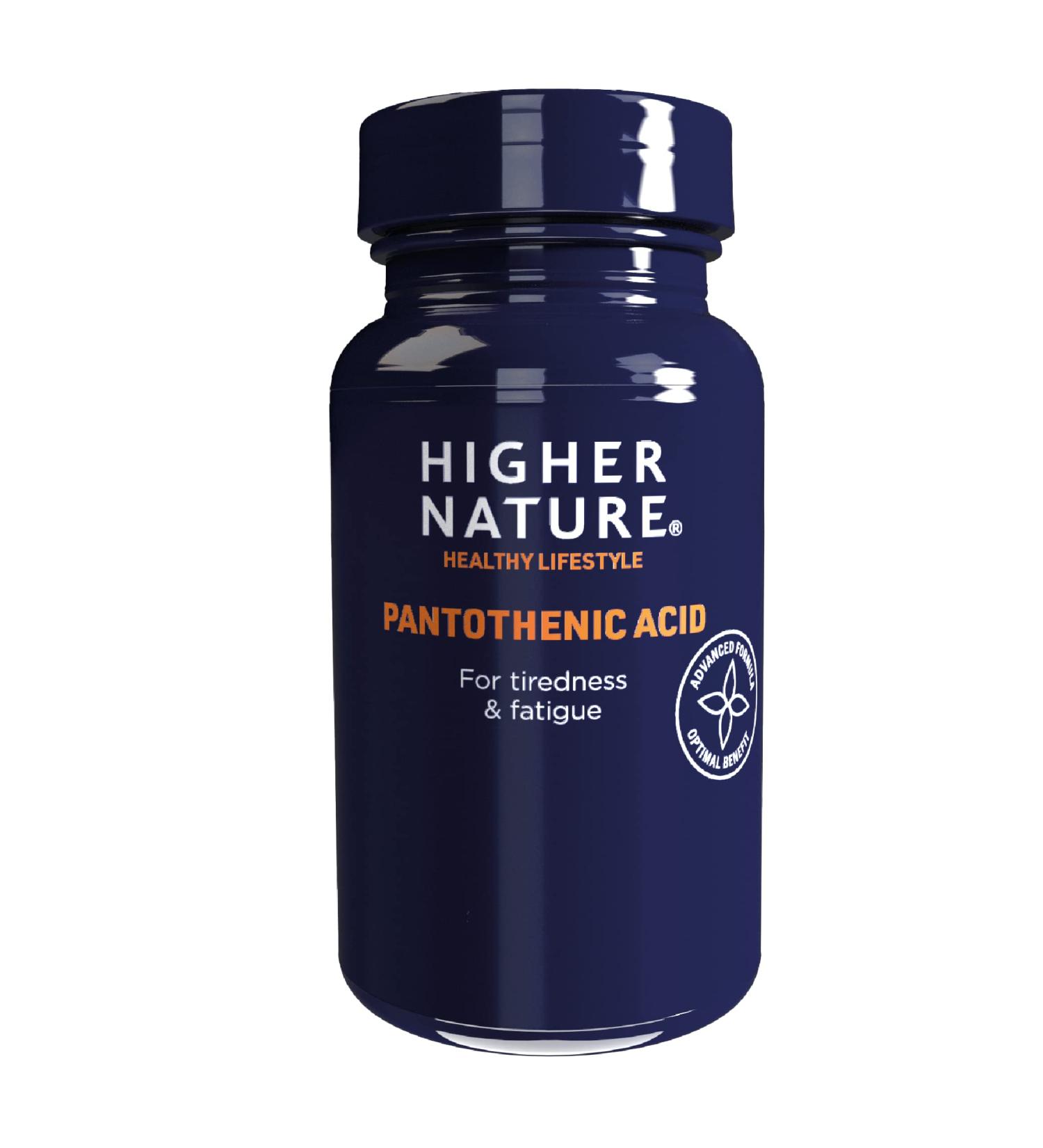 Higher Nature Pantothenic Acid 500mg - Vitamin B5 Supplement for Tiredness & Fatigue - Gluten Free - 60 Capsules - Buy Online on GoSupps.com