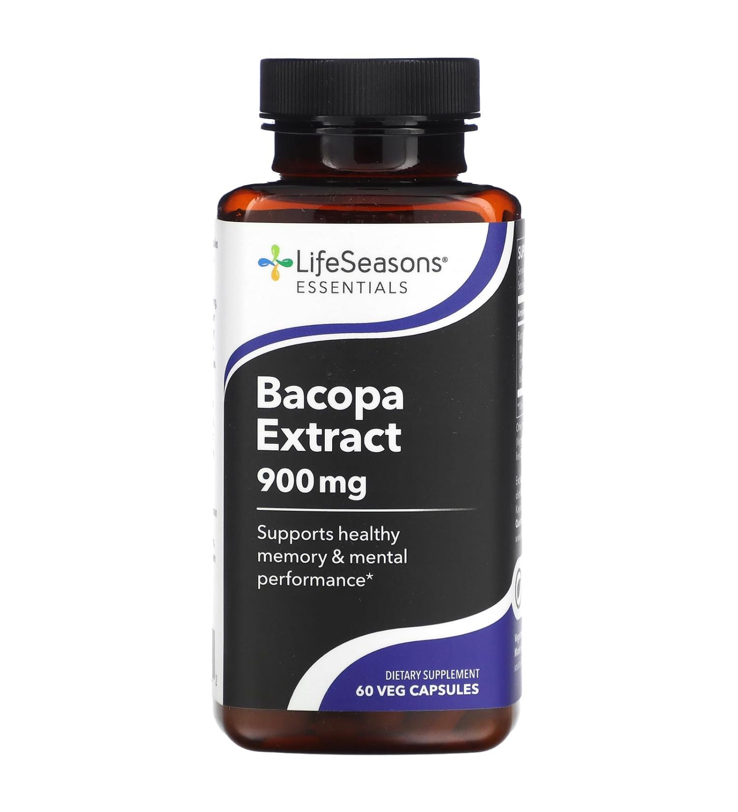LifeSeasons Bacopa Extract 900 mg Natural Memory & Focus Support Supplement, Mood Balance & Brain Health, 120 Veg Capsules, Non GMO, Gluten Free, Vegan Friendly