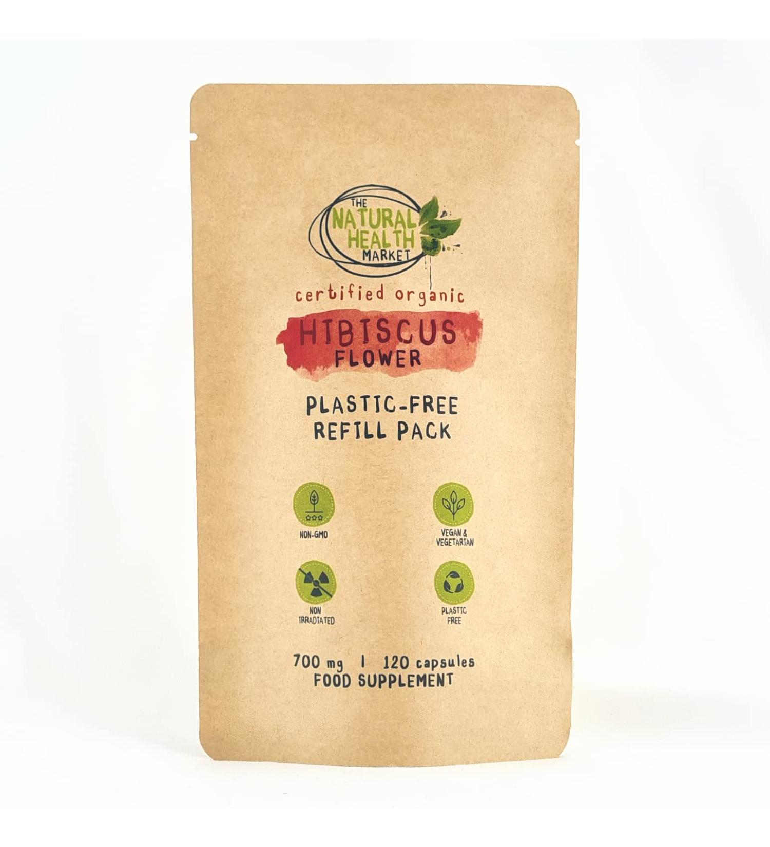 Organic Hibiscus Flower Capsules 700mg - 120 Count Pouch | Soil Association Certified | The Natural Health Market - Buy Online on GoSupps.com