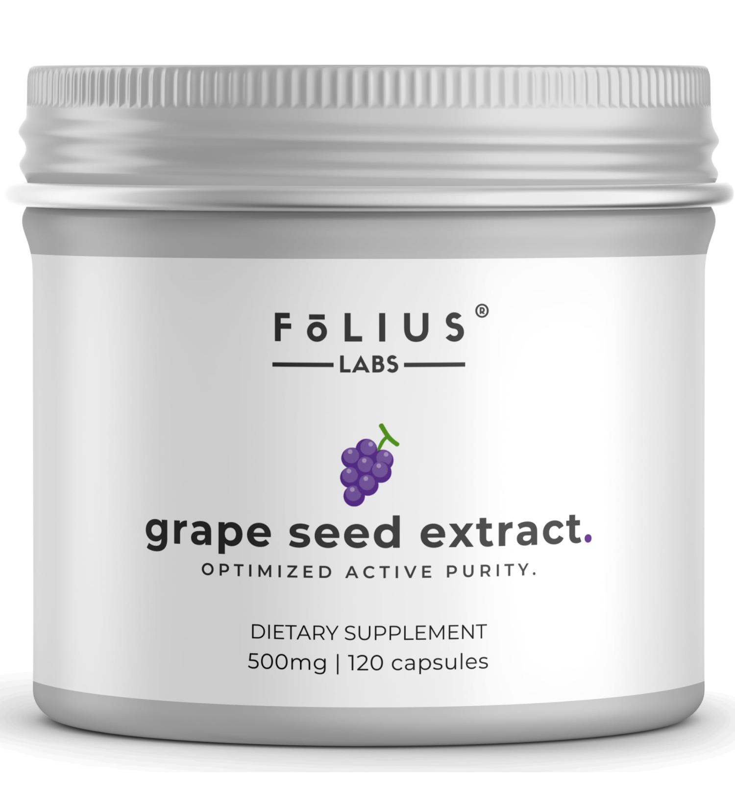FOLIUS LABS Grape Seed Extract 500mg - 95% OPCs Polyphenols - High Strength Grape Seed Supplement - Support Cardiovascular Health 120 Capsules - Buy Online on GoSupps.com