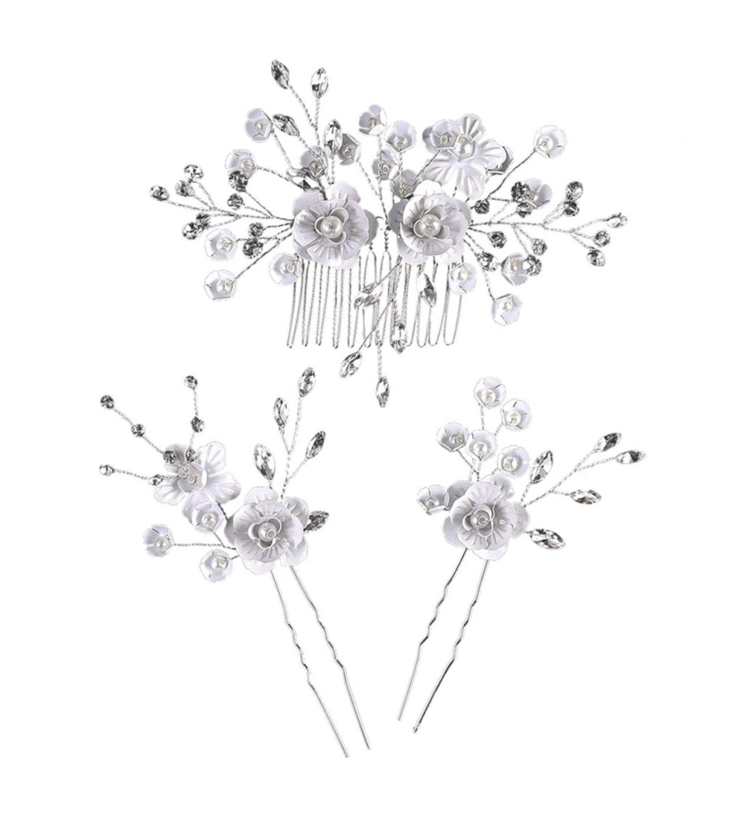 DOITOOL 1 Set White Outfit Flower Headpiece for Women Pearl Hair Side Comb Wedding Hair Comb Hair Clip Wedding Pearl Hair Comb Miss Metal Rhinestone Plastic Hairpin The Flowers - Buy Online on GoSupps.com